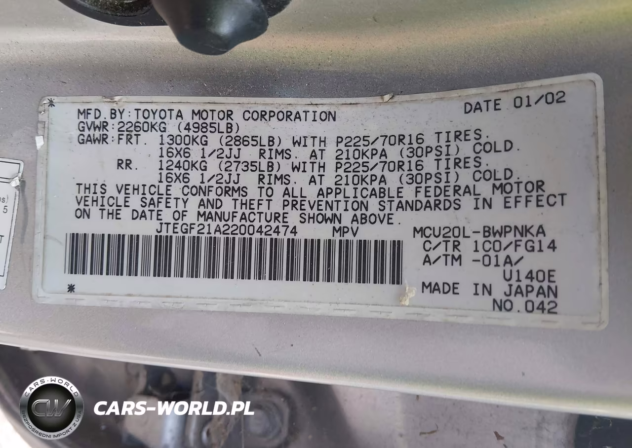 2002 Toyota Highlander V6 VIN:JTEGF21A220042474 - 9