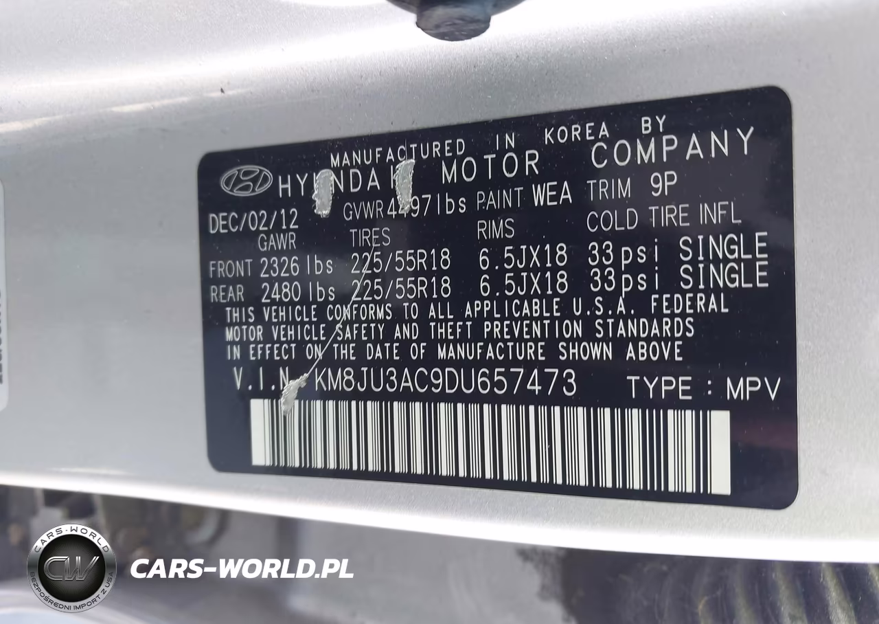 2013 Hyundai Tucson Limited VIN:KM8JU3AC9DU657473 - 9