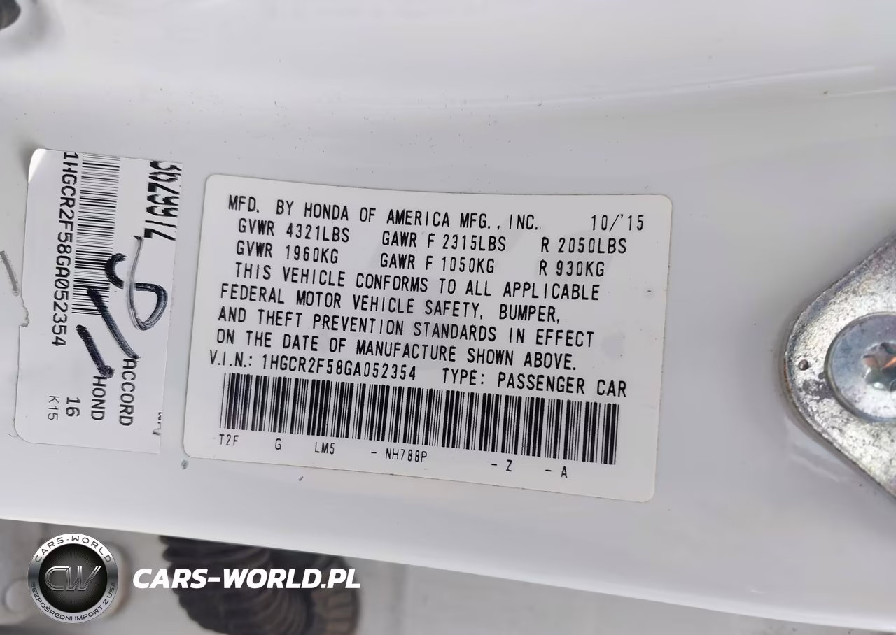 2016 Honda Accord Sport VIN:1HGCR2F58GA052354 - 9