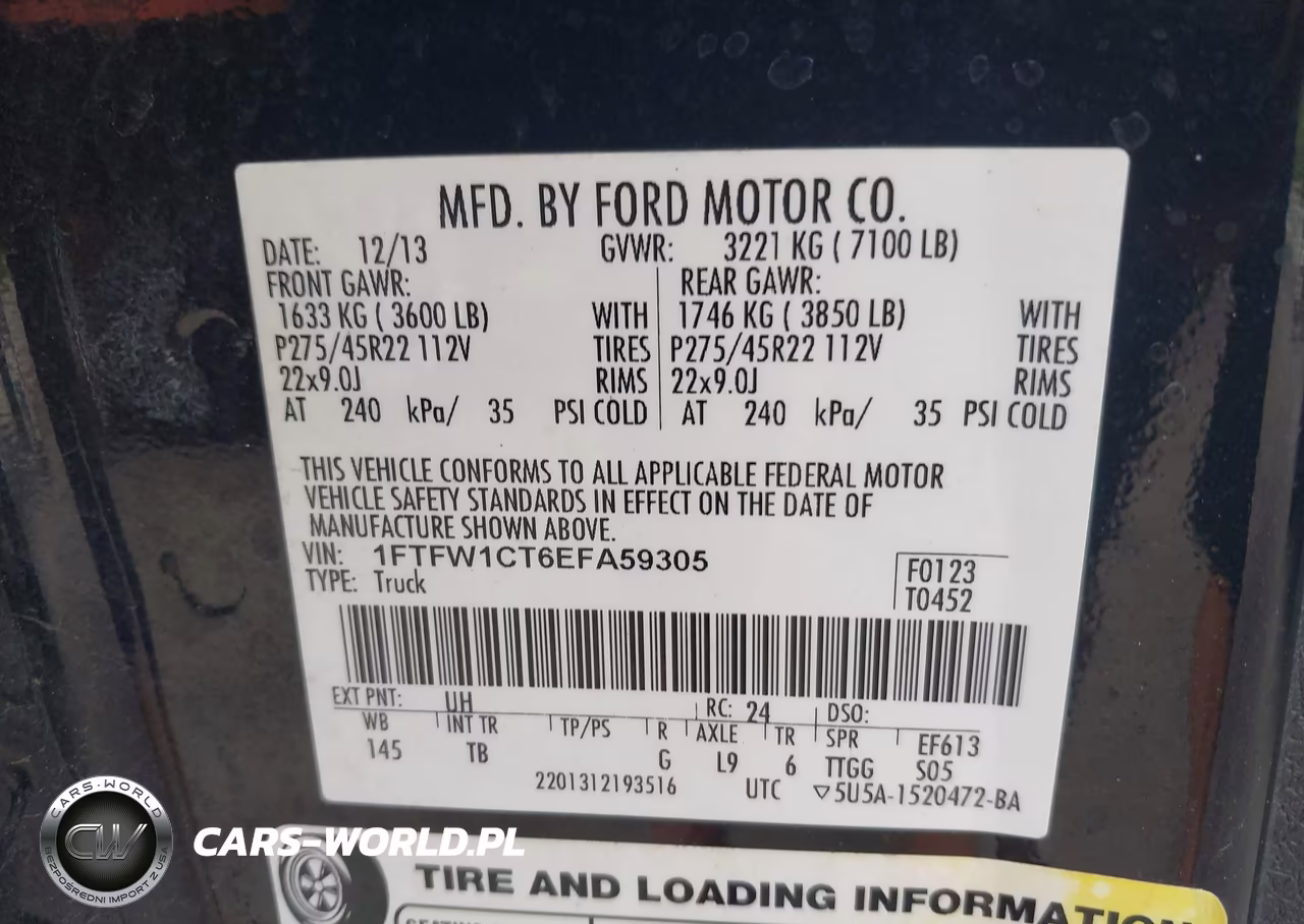 2014 Ford F-150 Limited VIN:1FTFW1CT6EFA59305 - 9