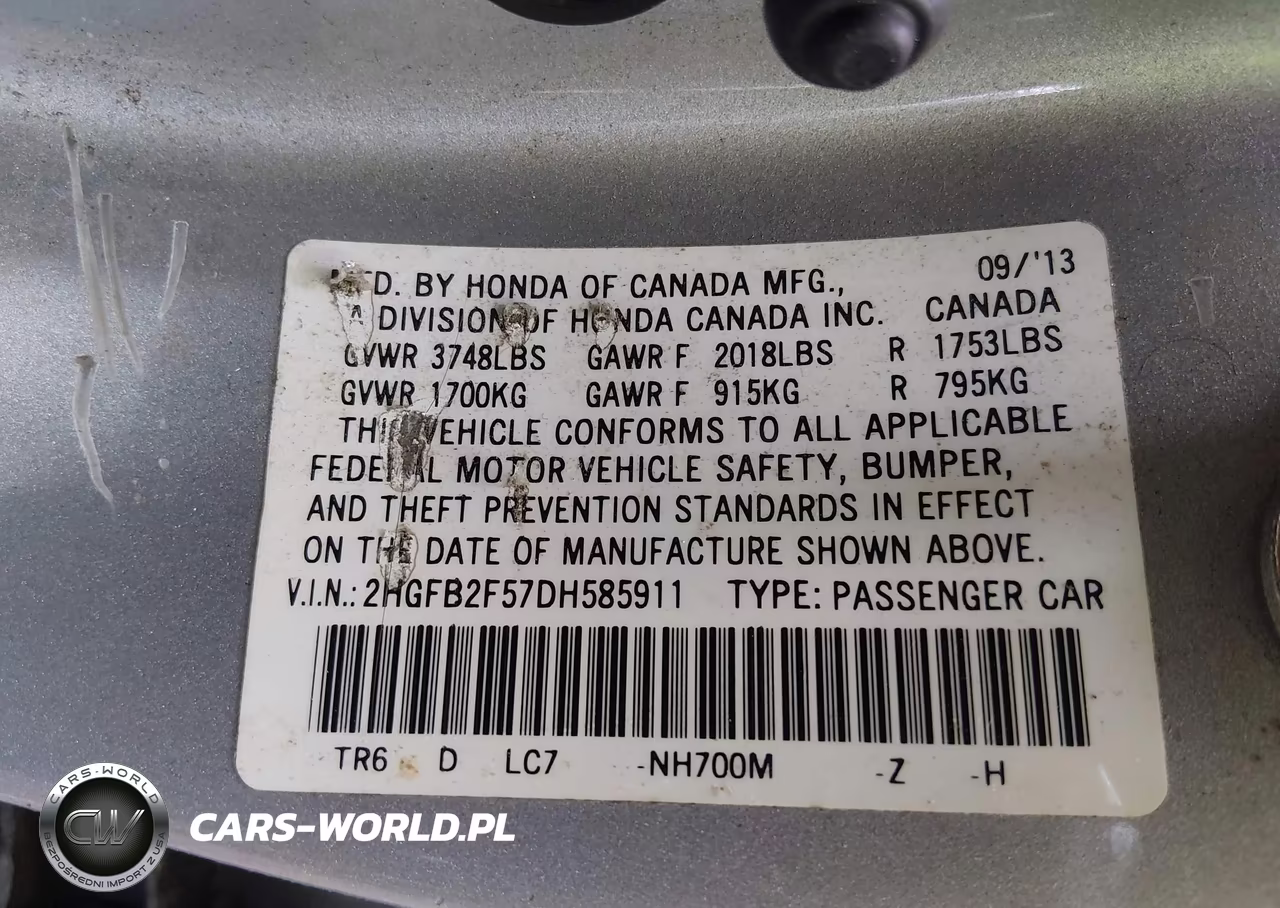 2013 Honda Civic Lx VIN:2HGFB2F57DH585911 - 9