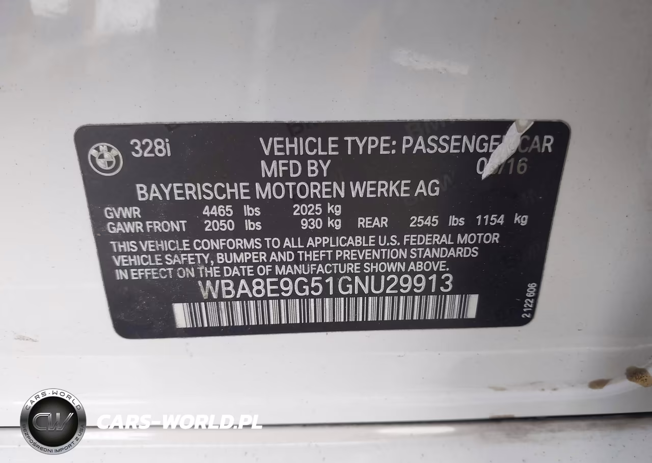 2016 BMW 328I VIN:WBA8E9G51GNU29913 - 9