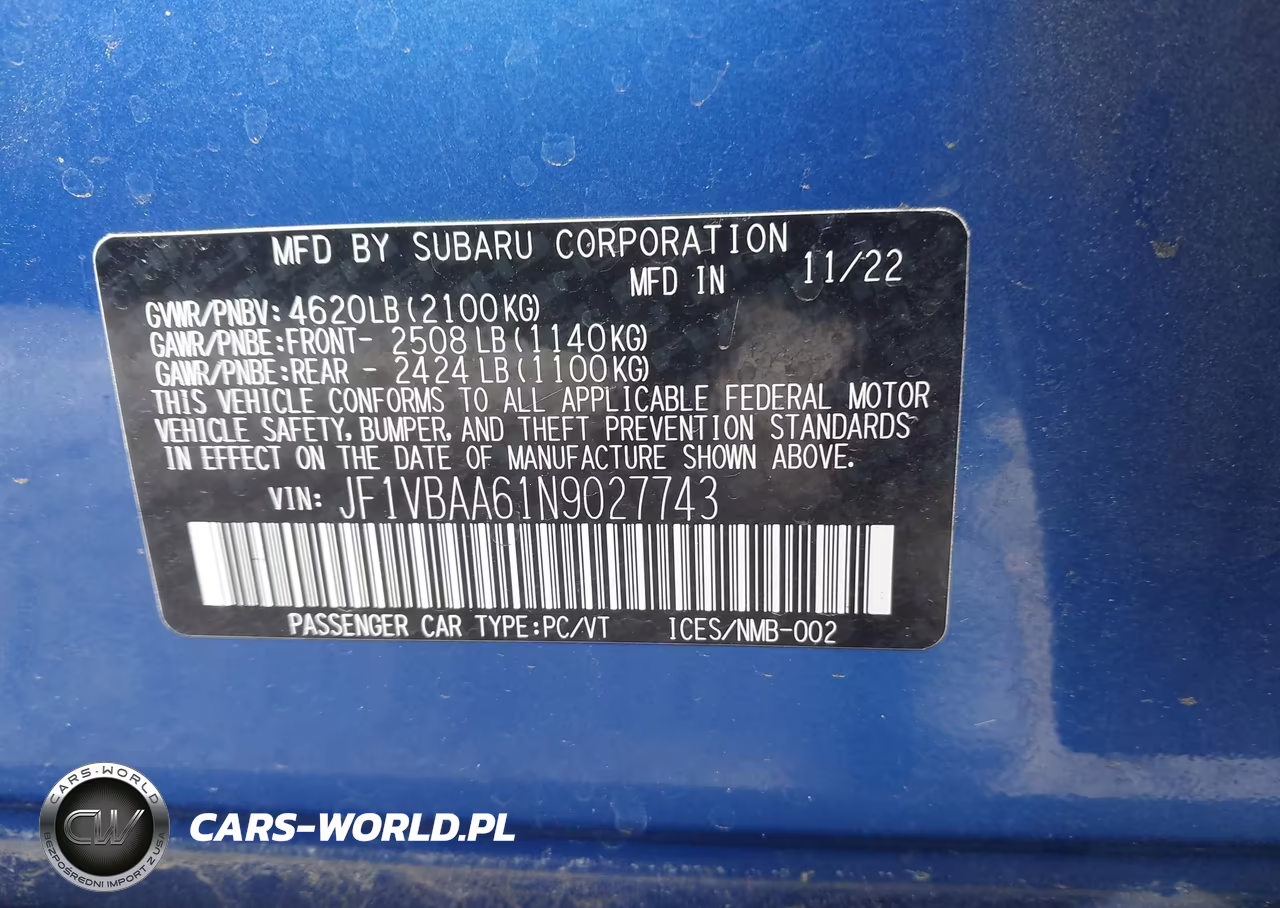 2022 Subaru Wrx VIN:JF1VBAA61N9027743 - 9