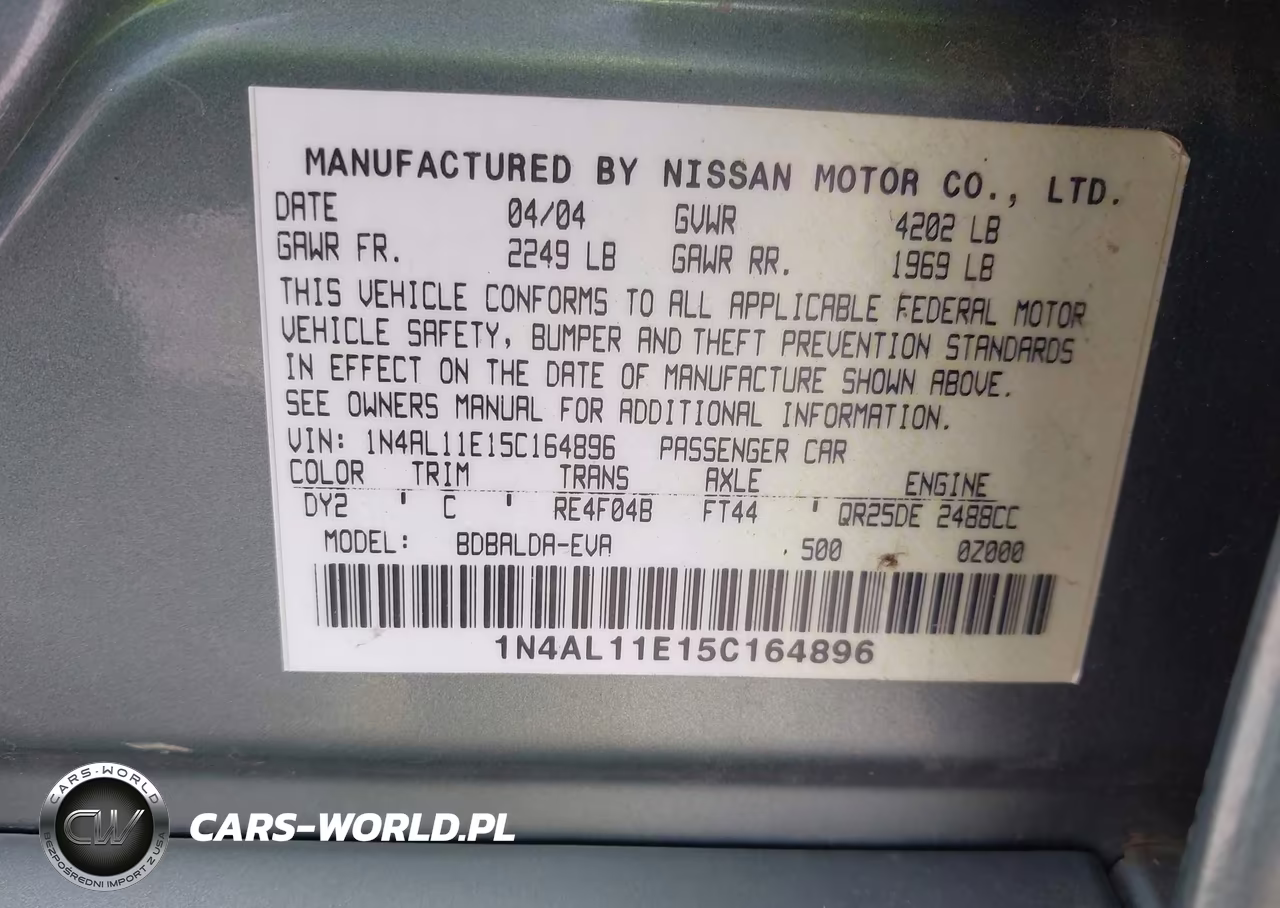 2005 Nissan Altima 2.5 S VIN:1N4AL11E15C164896 - 9