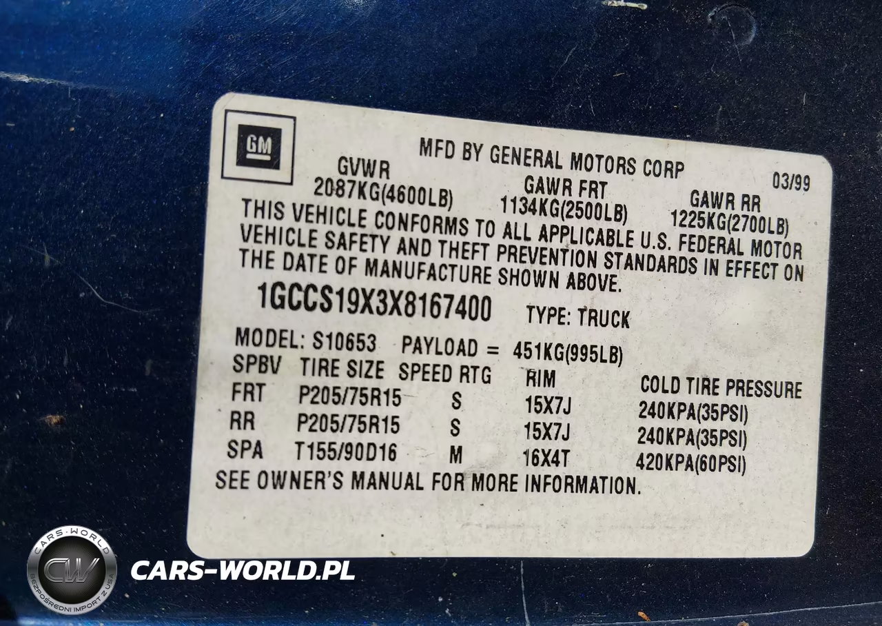 1999 Chevrolet S-10 Ls VIN:1GCCS19X3X8167400 - 9