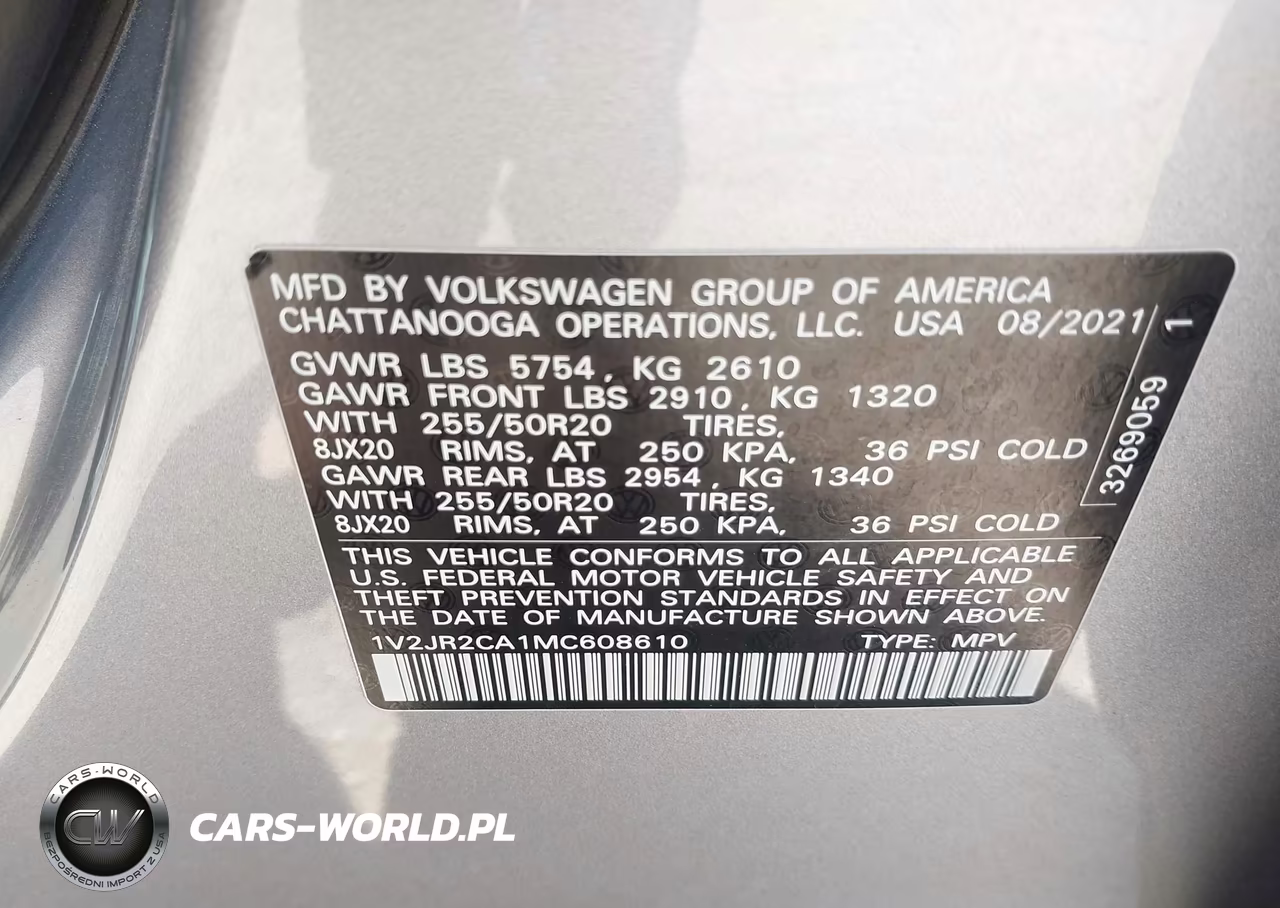 2021 Volkswagen Atlas 3.6L V6 Se W-Technology VIN:1V2JR2CA1MC608610 - 9