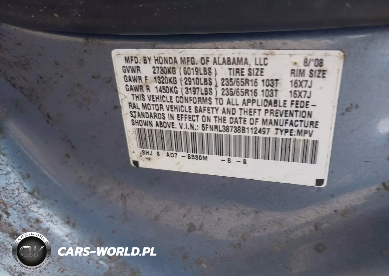 2008 Honda Odyssey Ex-L VIN:5FNRL38738B112497 - 9