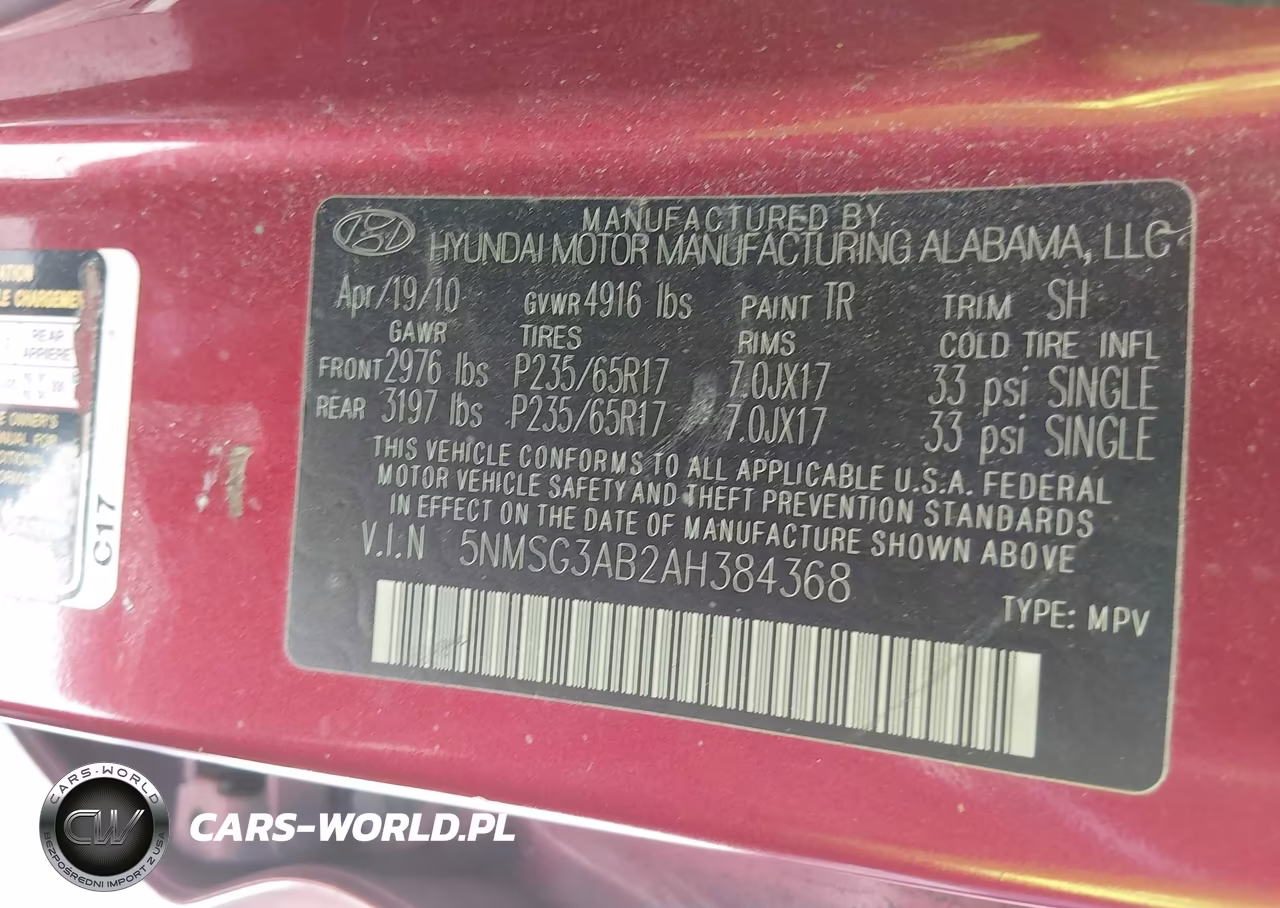 2010 Hyundai Santa Fe Gls VIN:5NMSG3AB2AH384368 - 9