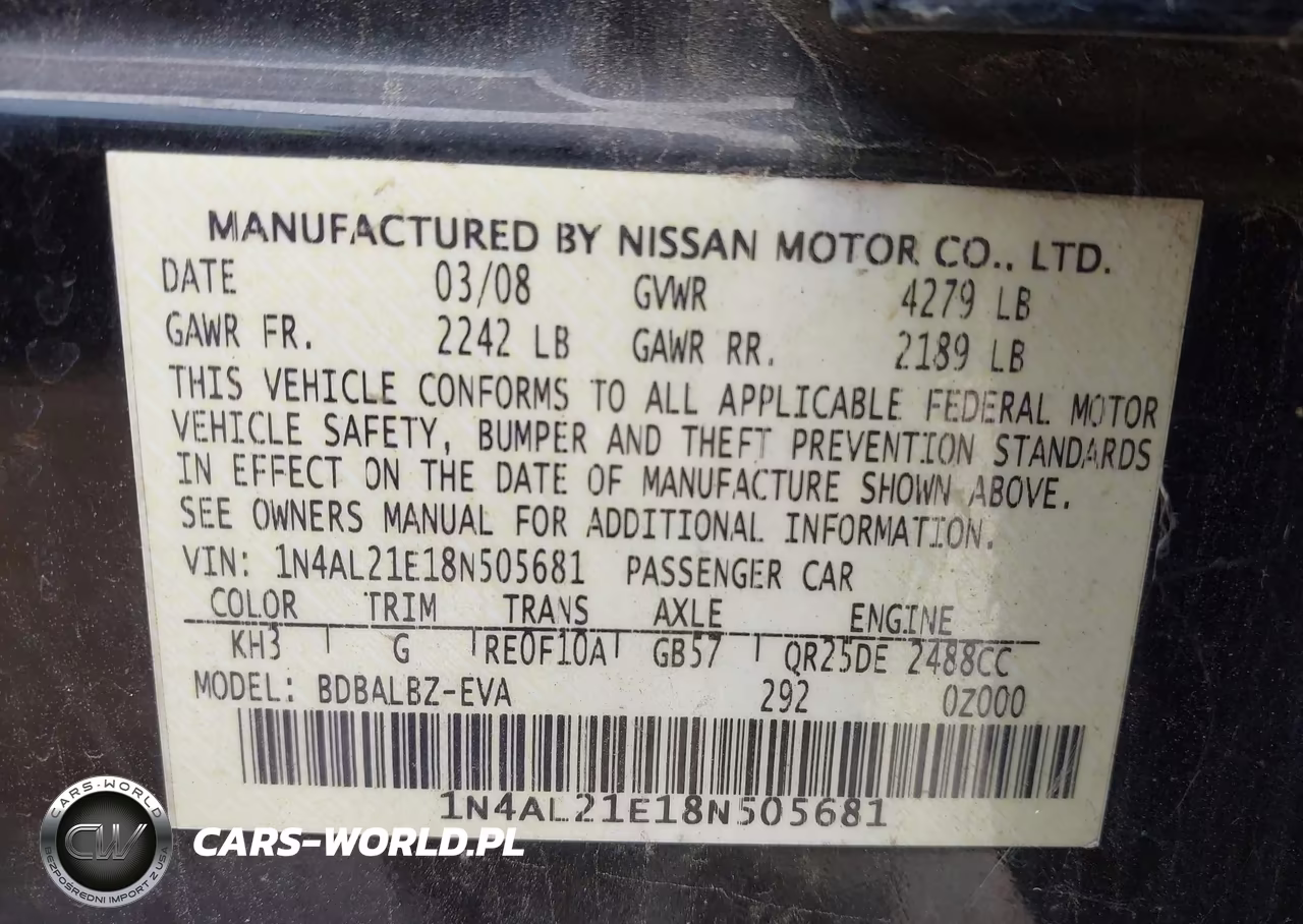 2008 Nissan Altima 2.5 S VIN:1N4AL21E18N505681 - 9