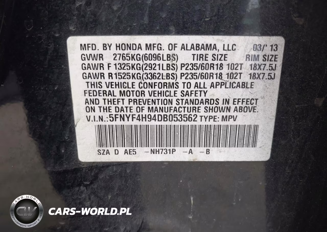 2013 Honda Pilot Touring VIN:5FNYF4H94DB053562 - 9