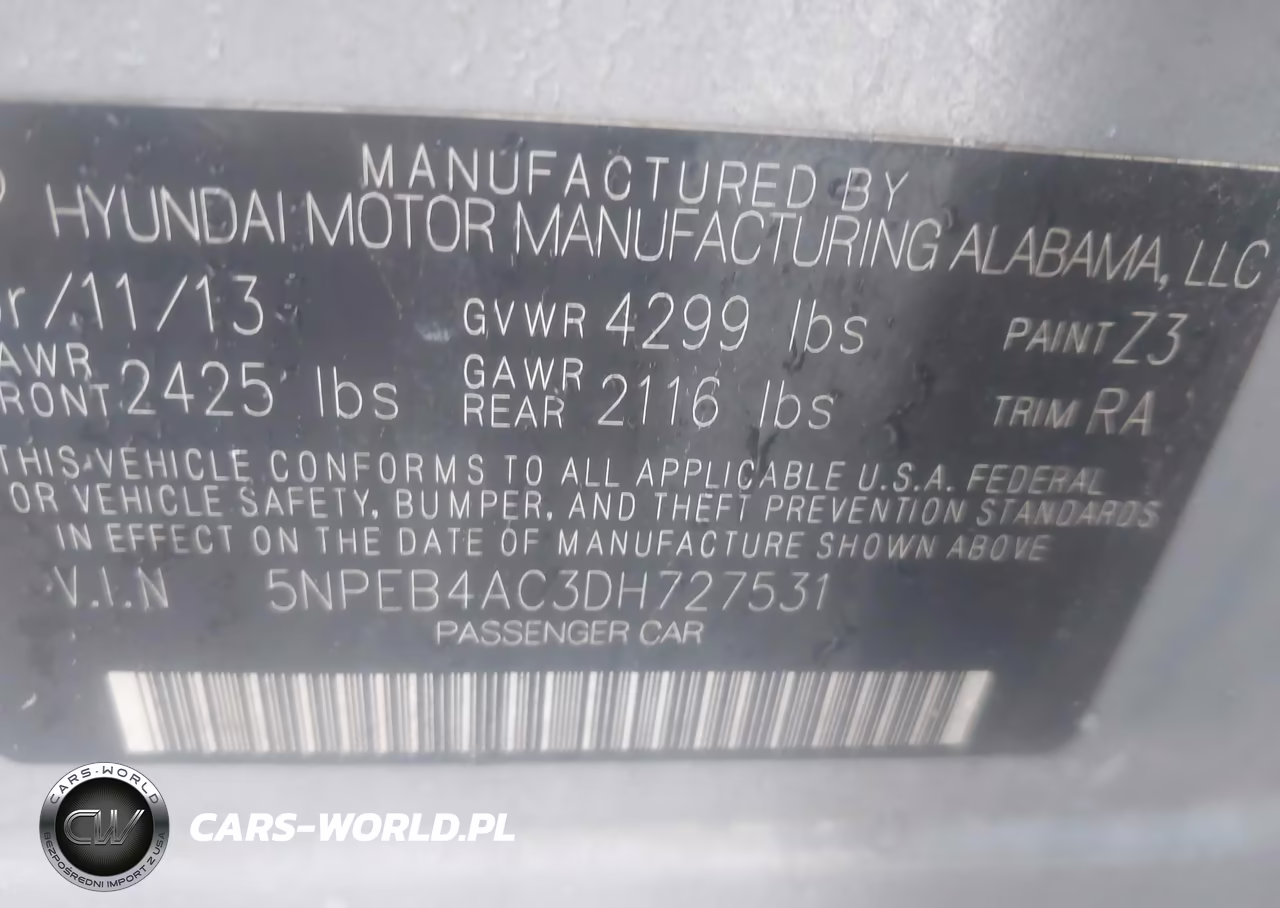 2013 Hyundai Sonata Gls VIN:5NPEB4AC3DH727531 - 9