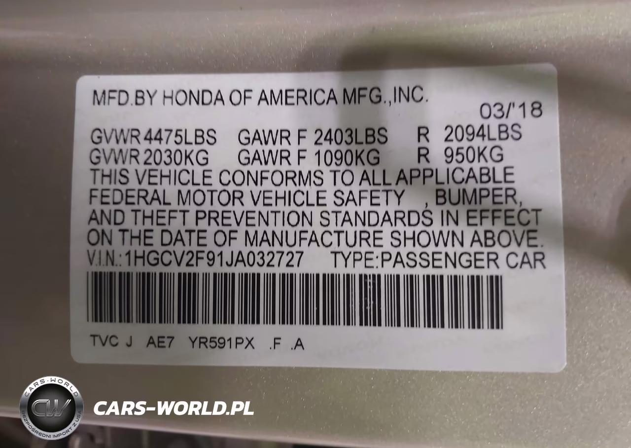 2018 Honda Accord Touring 2.0T VIN:1HGCV2F91JA032727 - 9