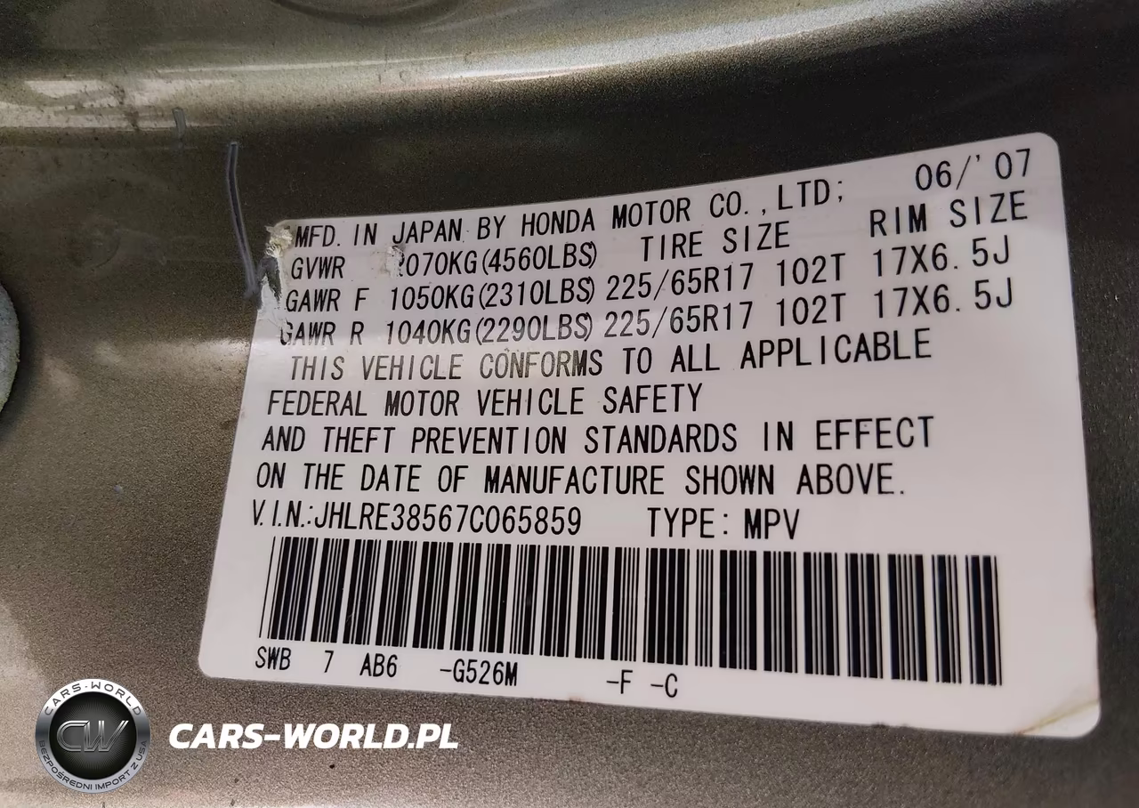 2007 Honda Cr-V Ex VIN:JHLRE38567C065859 - 9