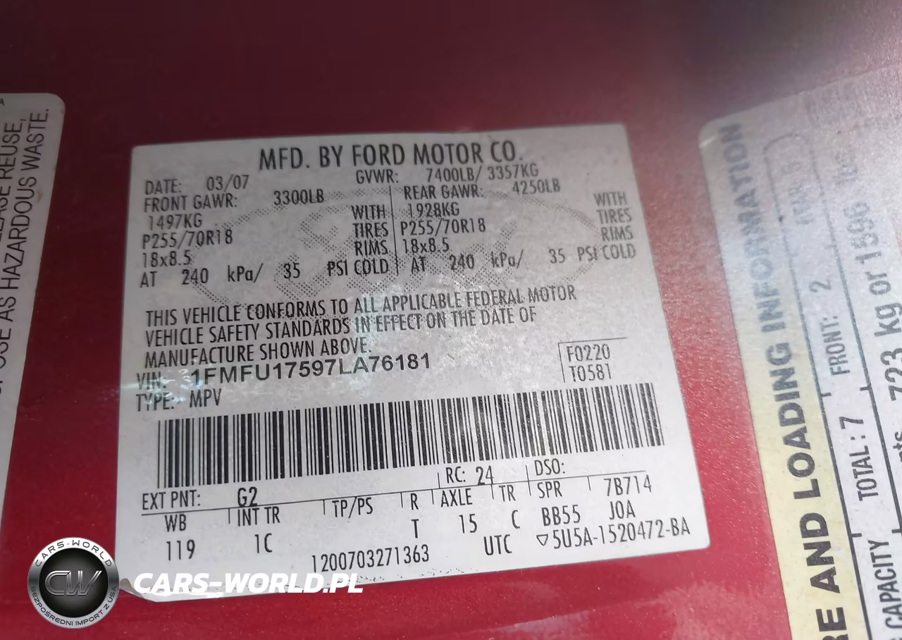 2007 Ford Expedition Eddie Bauer VIN:1FMFU17597LA76181 - 9
