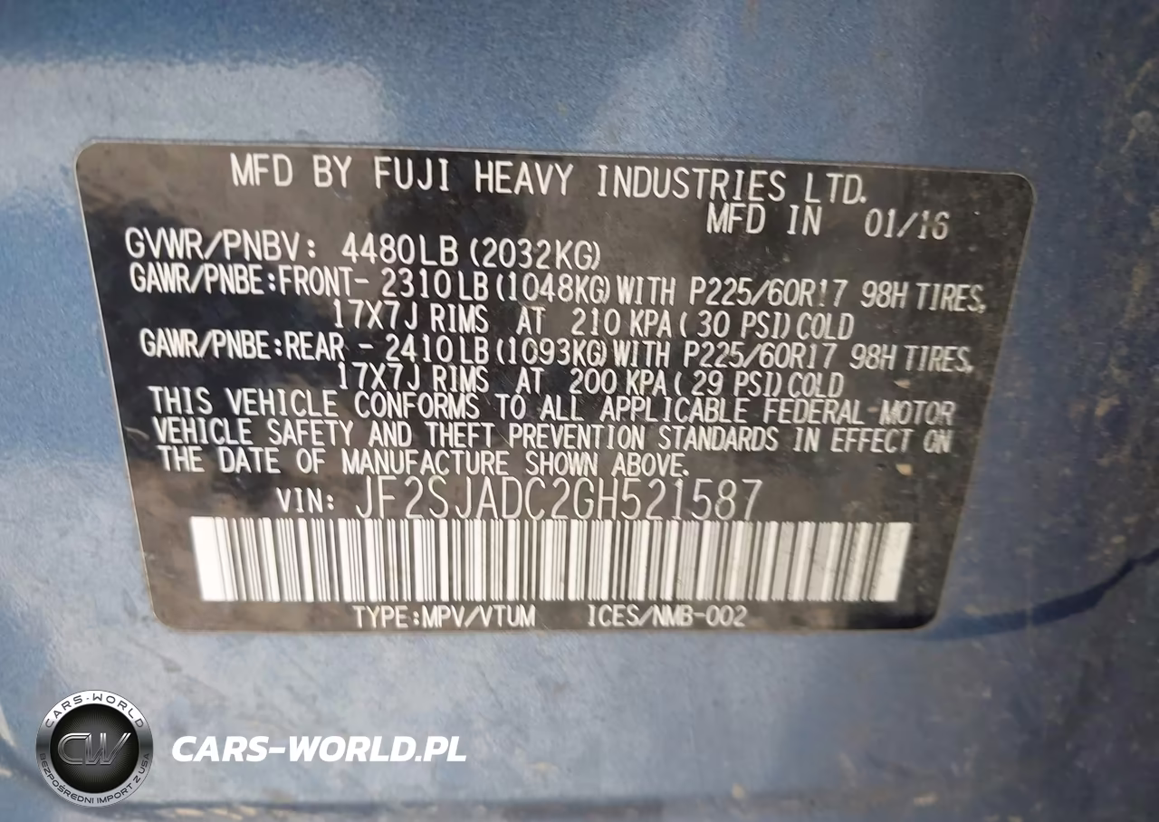 2016 Subaru Forester 2.5I Premium VIN:JF2SJADC2GH521587 - 9