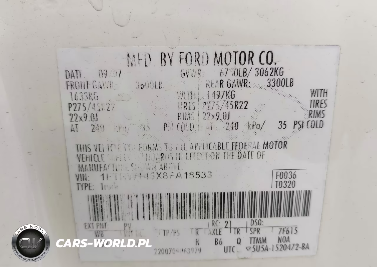 2008 Ford F-150 Lariat VIN:1FTRW145X8FA18533 - 9
