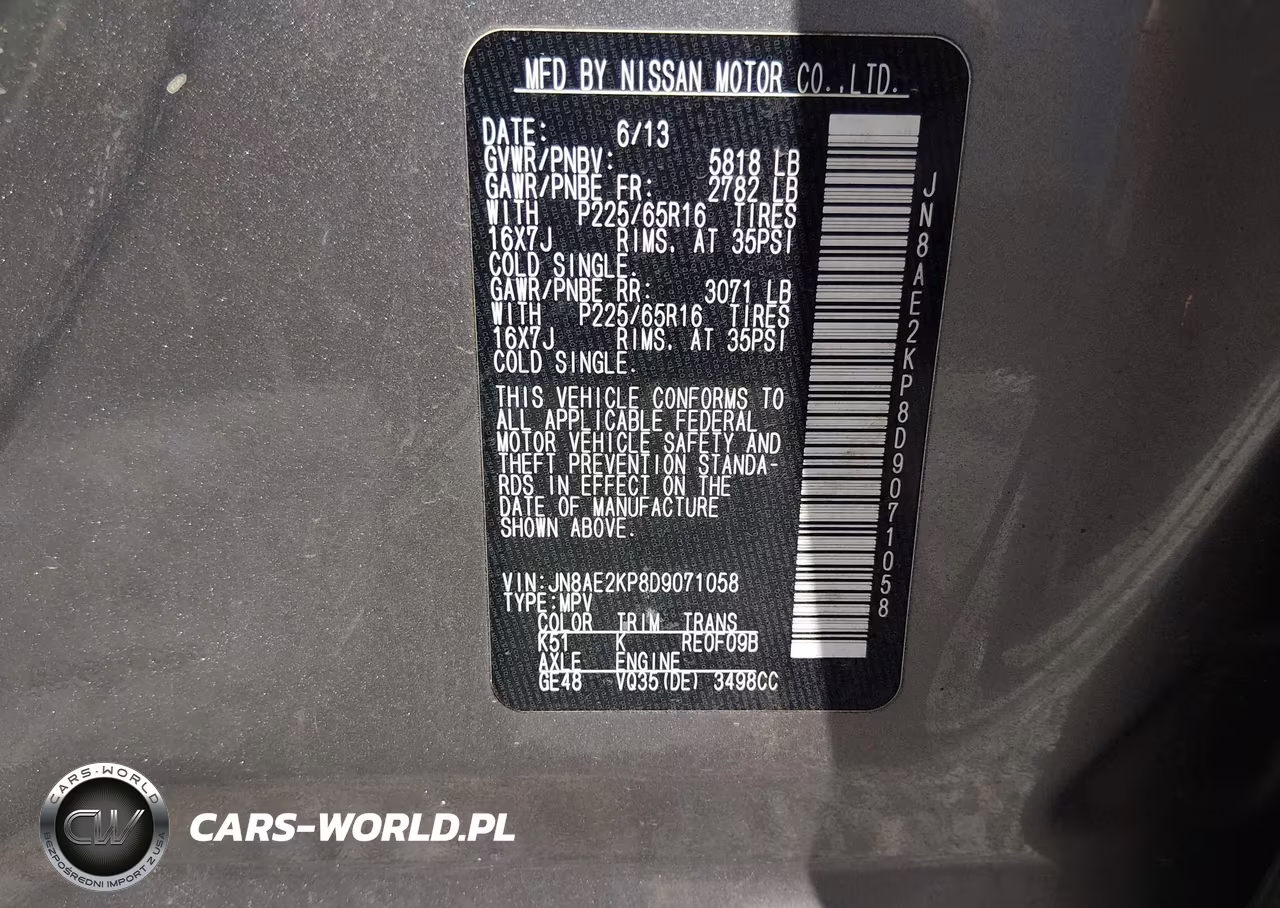 2013 Nissan Quest Sv VIN:JN8AE2KP8D9071058 - 9