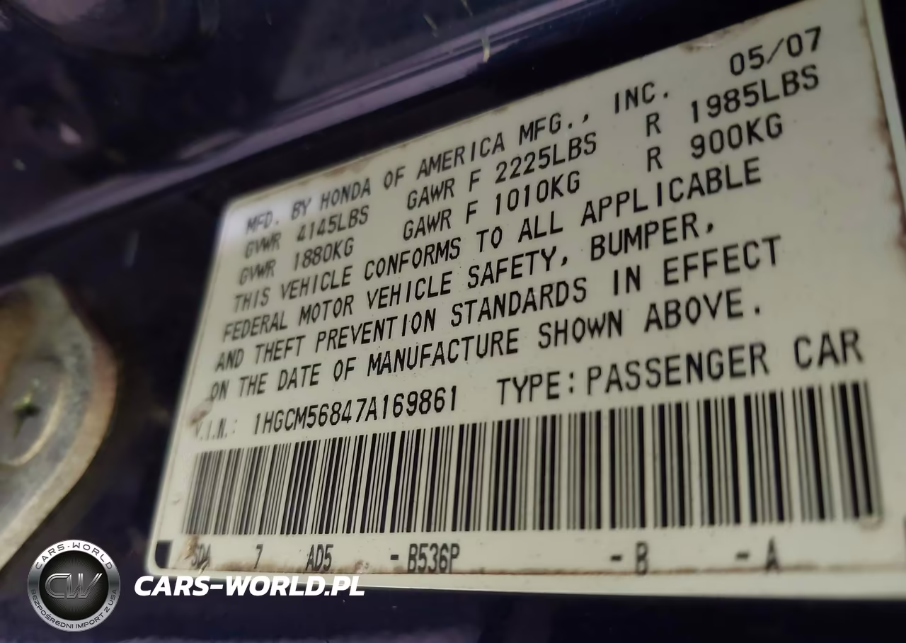 2007 Honda Accord 2.4 Ex VIN:1HGCM56847A169861 - 9