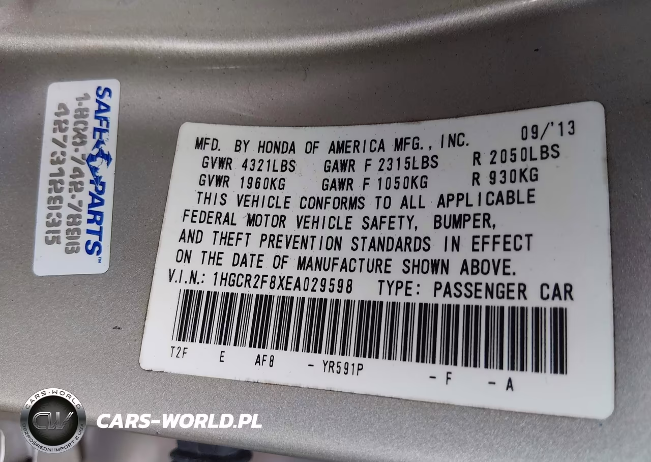 2014 Honda Accord Ex-L VIN:1HGCR2F8XEA029598 - 9