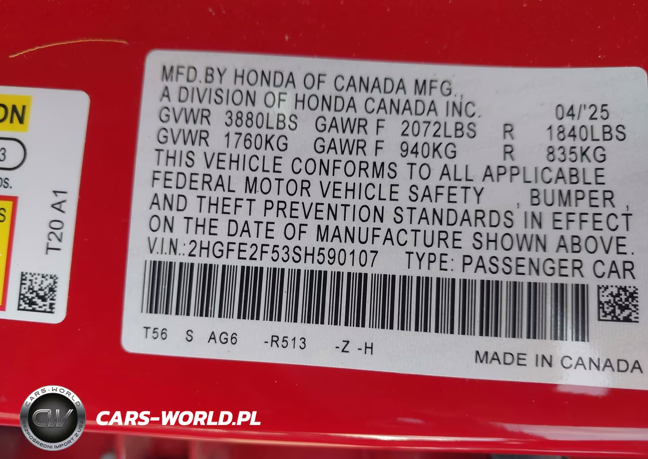 2025 Honda Civic Sport VIN:2HGFE2F53SH590107 - 9