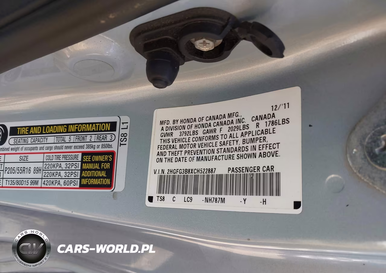2012 Honda Civic Ex VIN:2HGFG3B8XCH522887 - 9