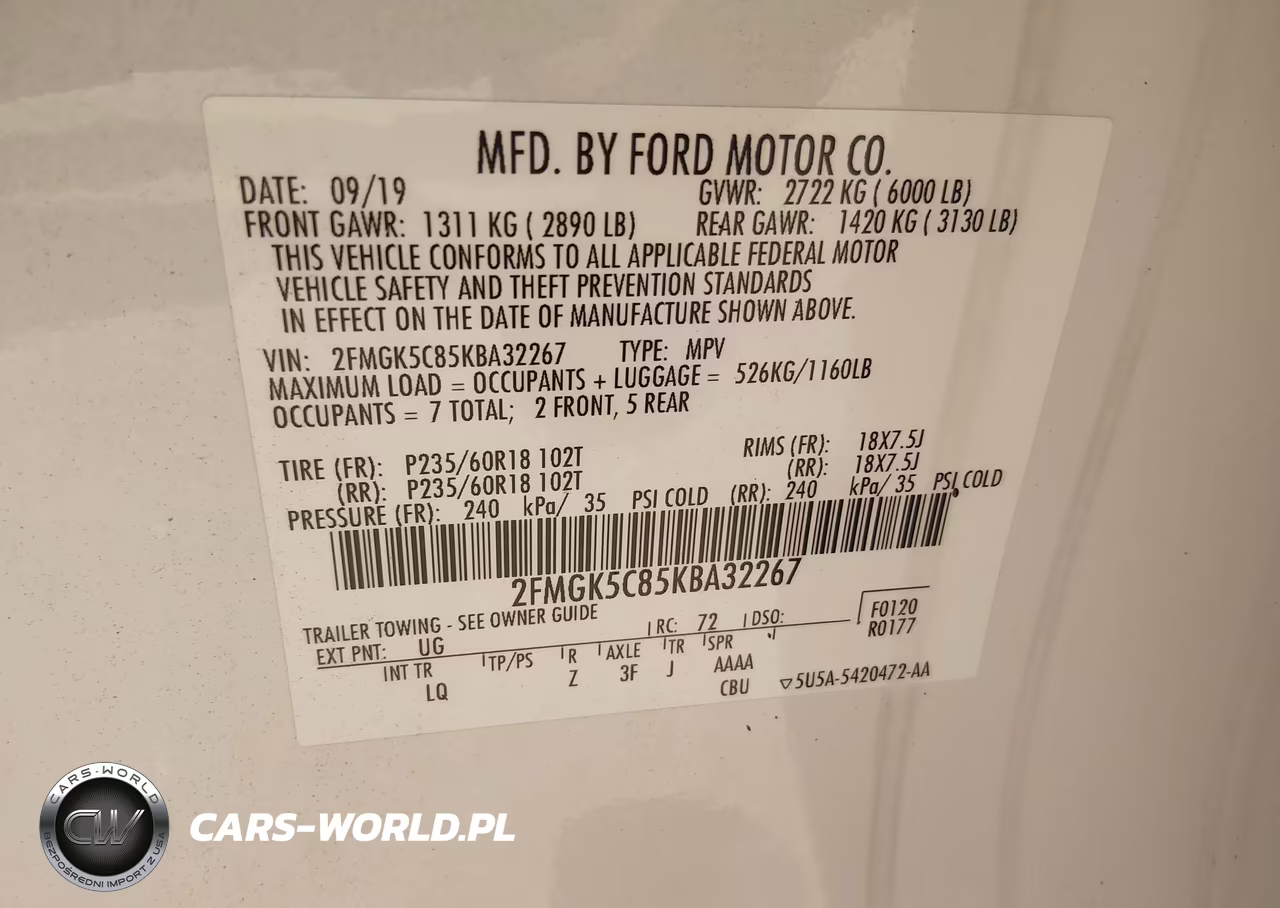 2019 Ford Flex Sel VIN:2FMGK5C85KBA32267 - 9