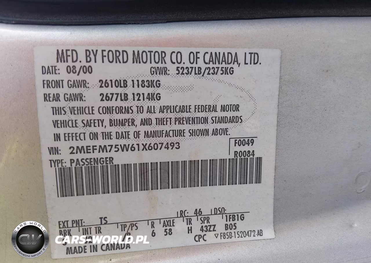2001 Mercury Grand Marquis Ls VIN:2MEFM75W61X607493 - 9