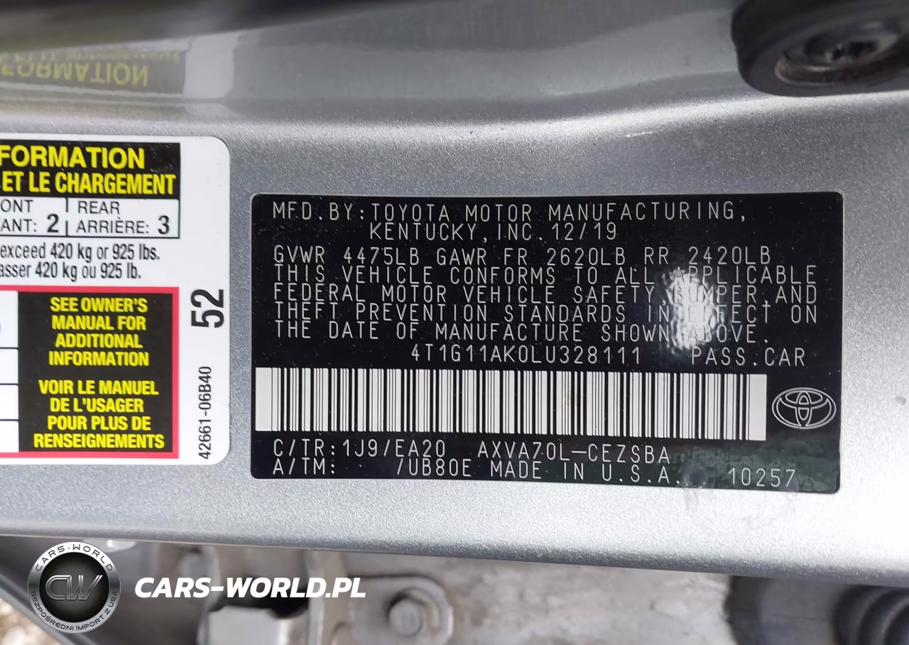 2020 Toyota Camry Se VIN:4T1G11AK0LU328111 - 9