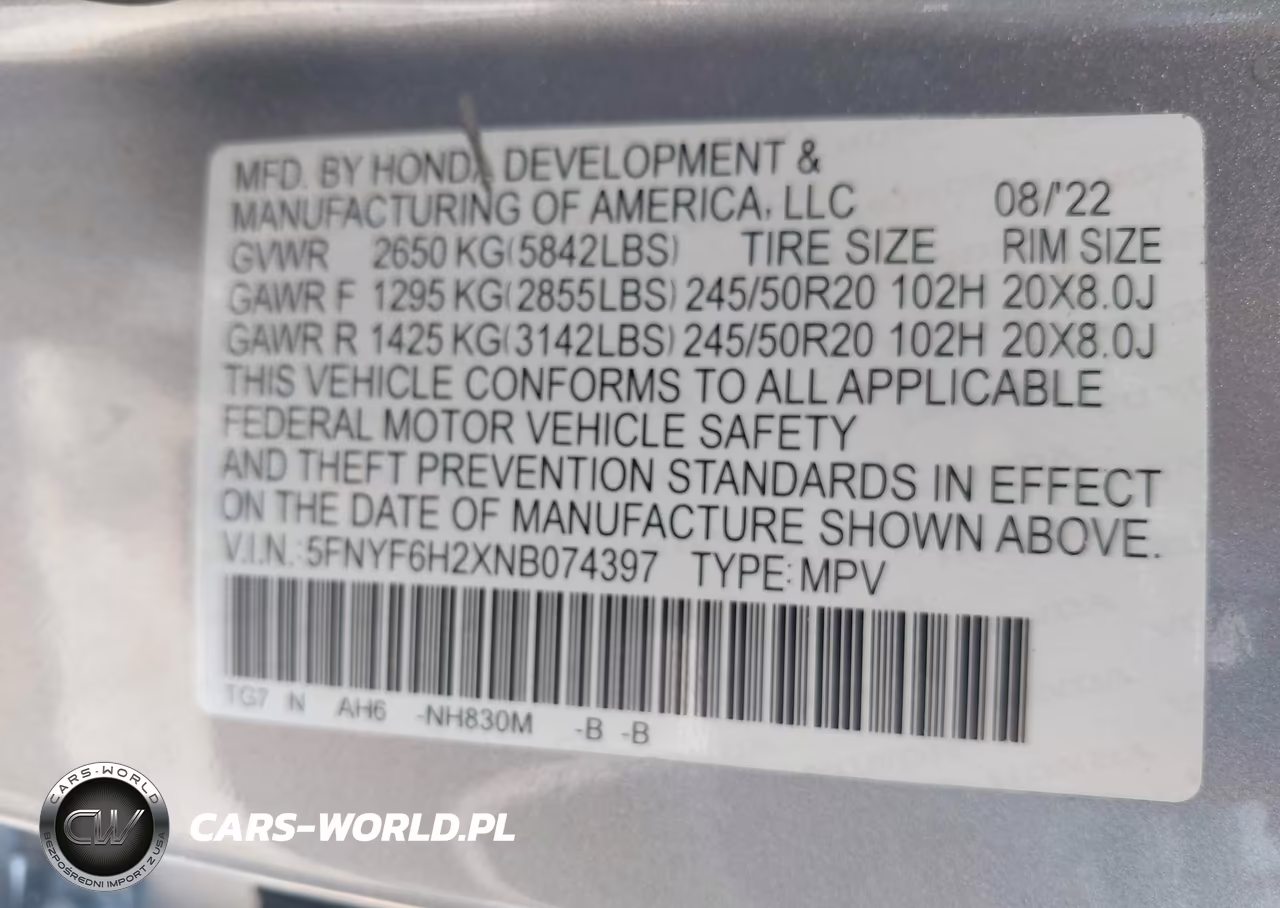 2022 Honda Pilot Awd Special Edition VIN:5FNYF6H2XNB074397 - 9