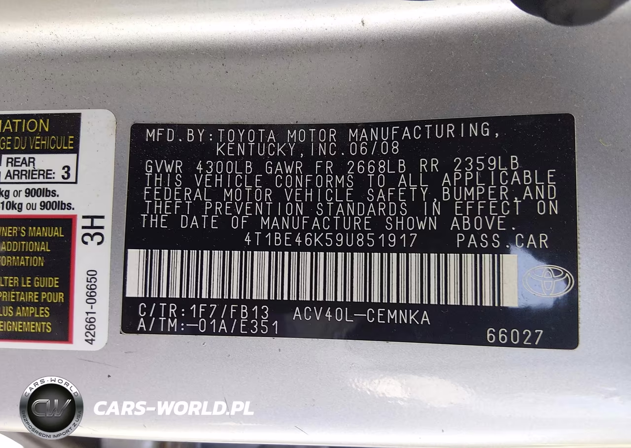 2009 Toyota Camry VIN:4T1BE46K59U851917 - 9