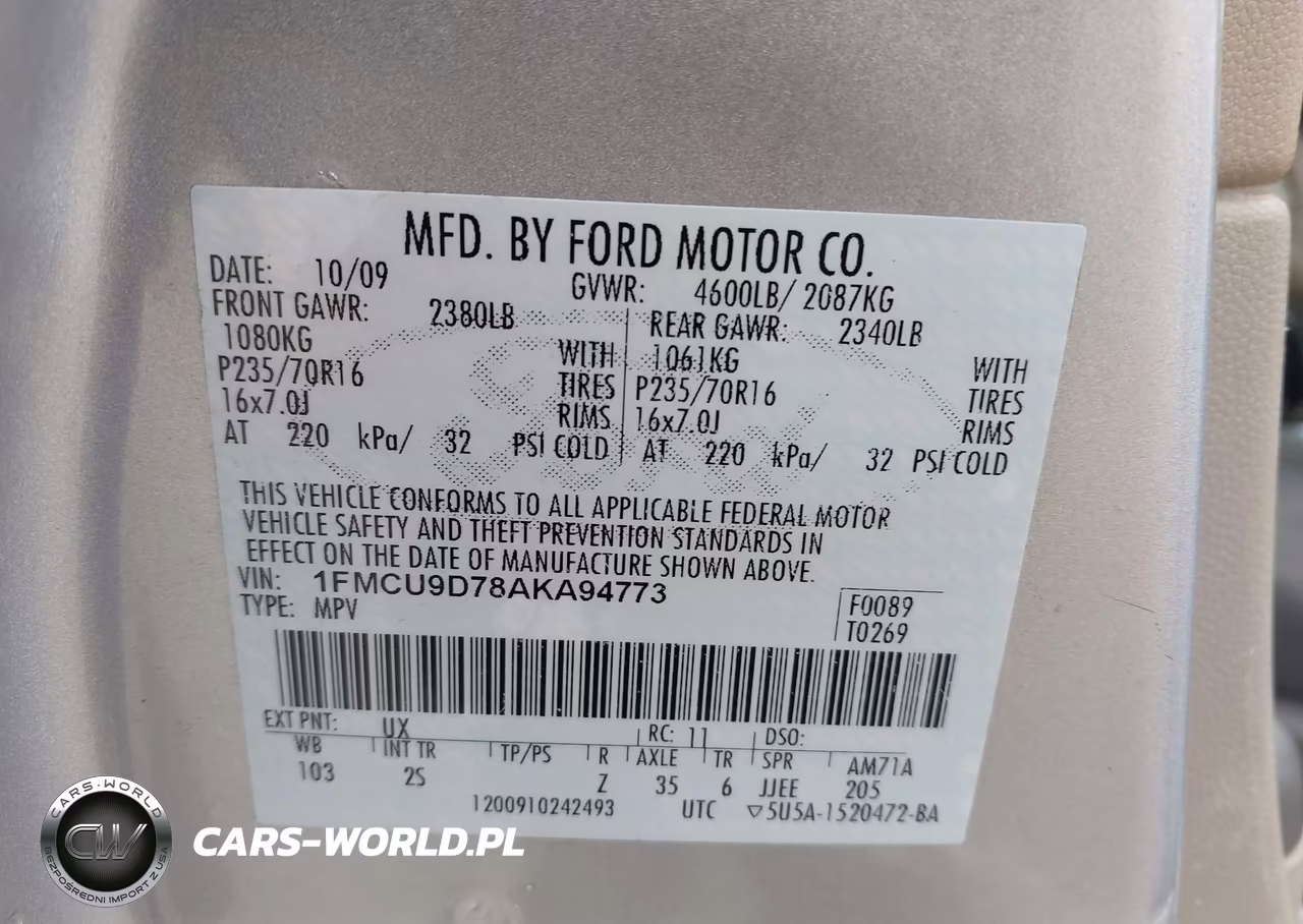 2010 Ford Escape Xlt VIN:1FMCU9D78AKA94773 - 9