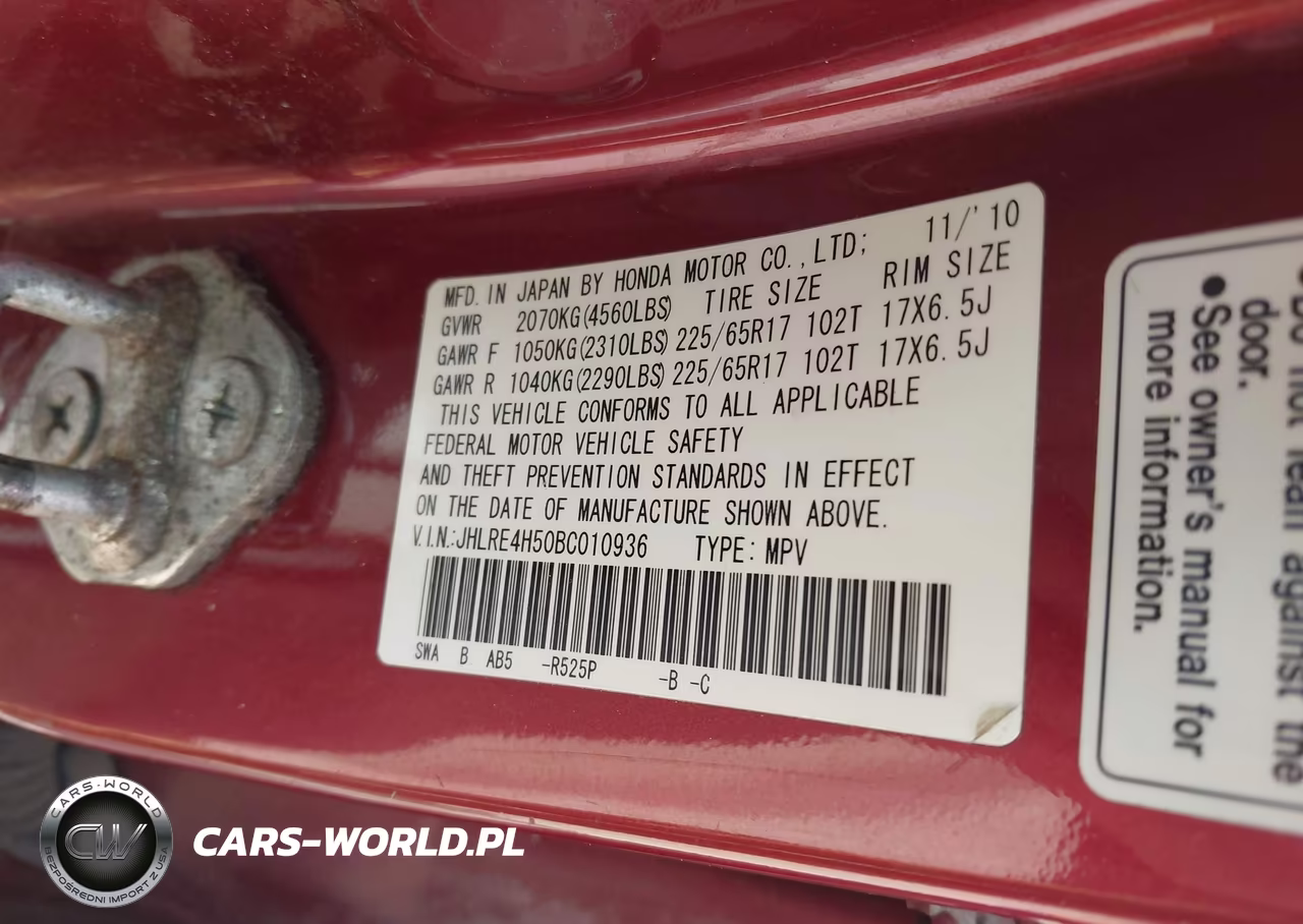 2011 Honda Cr-V Ex VIN:JHLRE4H50BC010936 - 9
