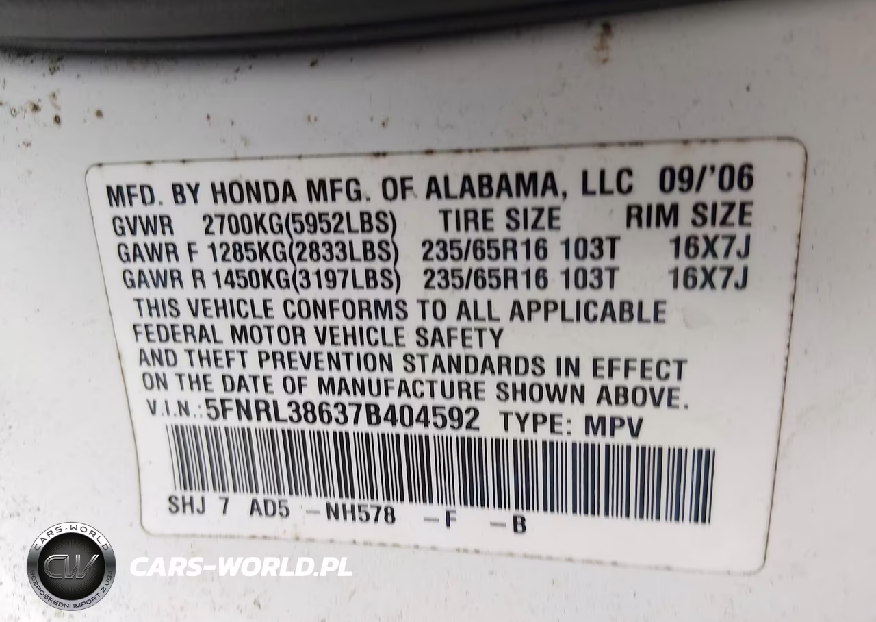 2007 Honda Odyssey Ex-L VIN:5FNRL38637B404592 - 9