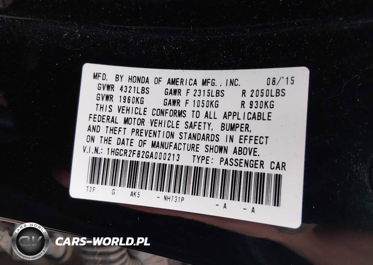 2016 Honda Accord Ex-L VIN:1HGCR2F82GA000213 - 9