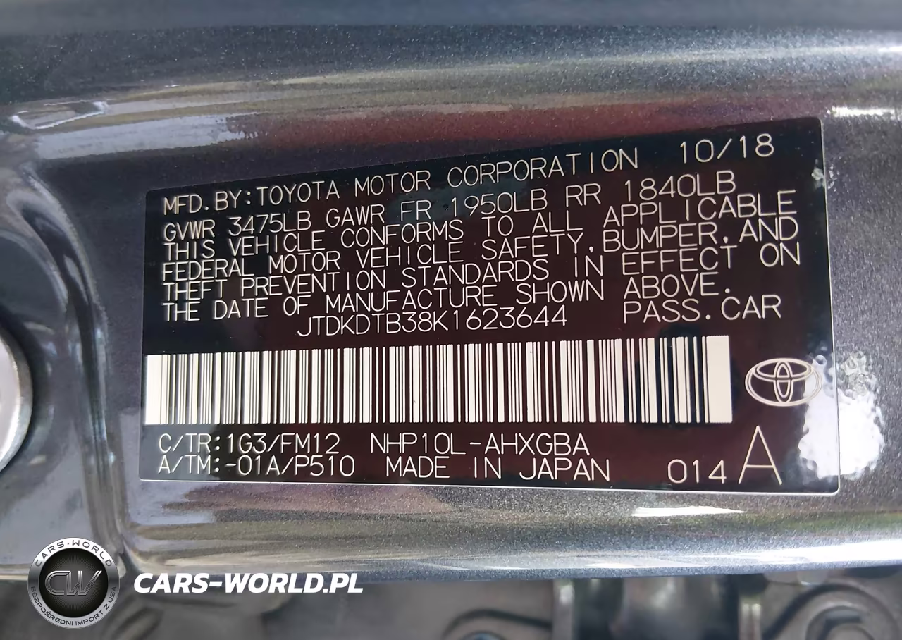 2019 Toyota Prius C Le VIN:JTDKDTB38K1623644 - 9