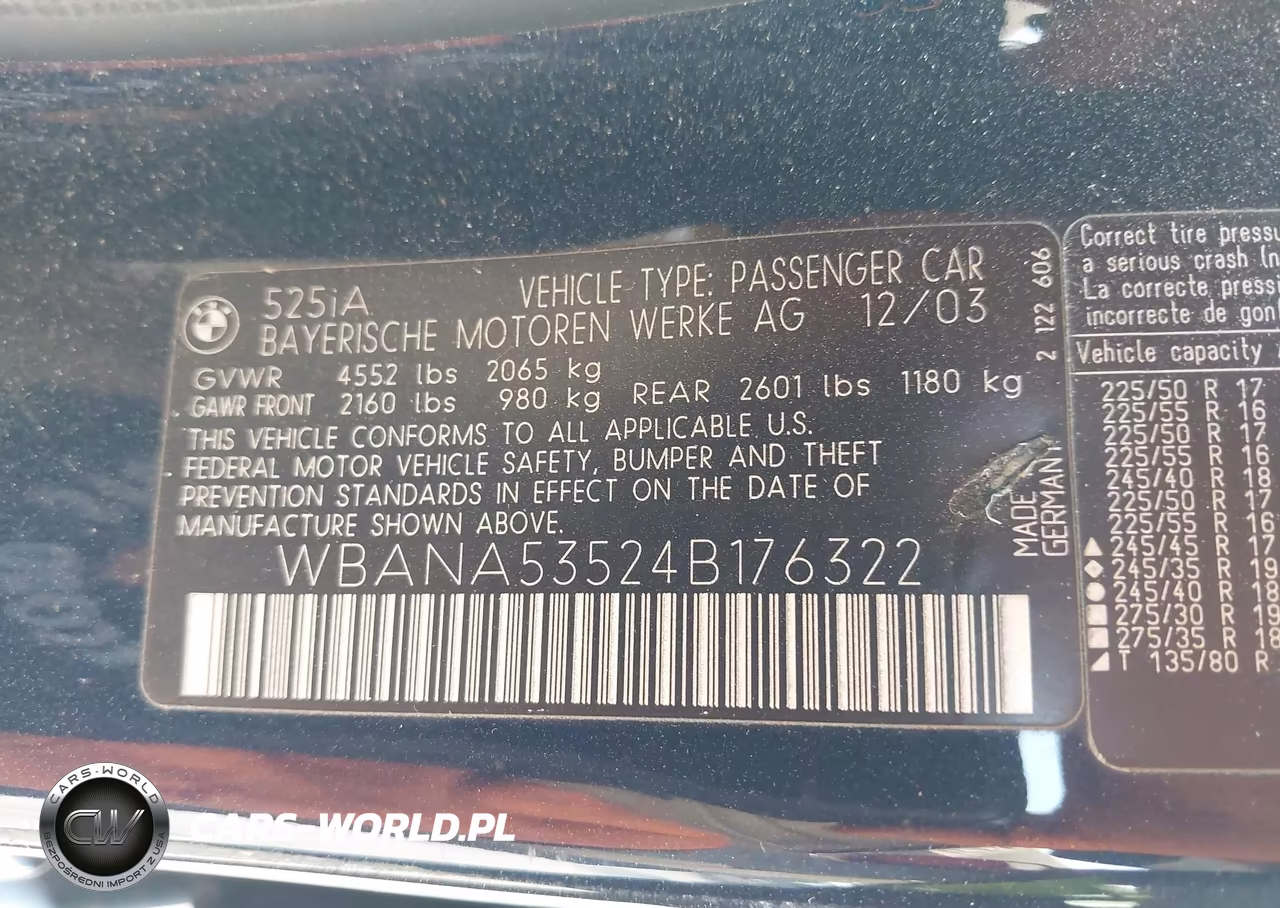 2004 BMW 525I VIN:WBANA53524B176322 - 9