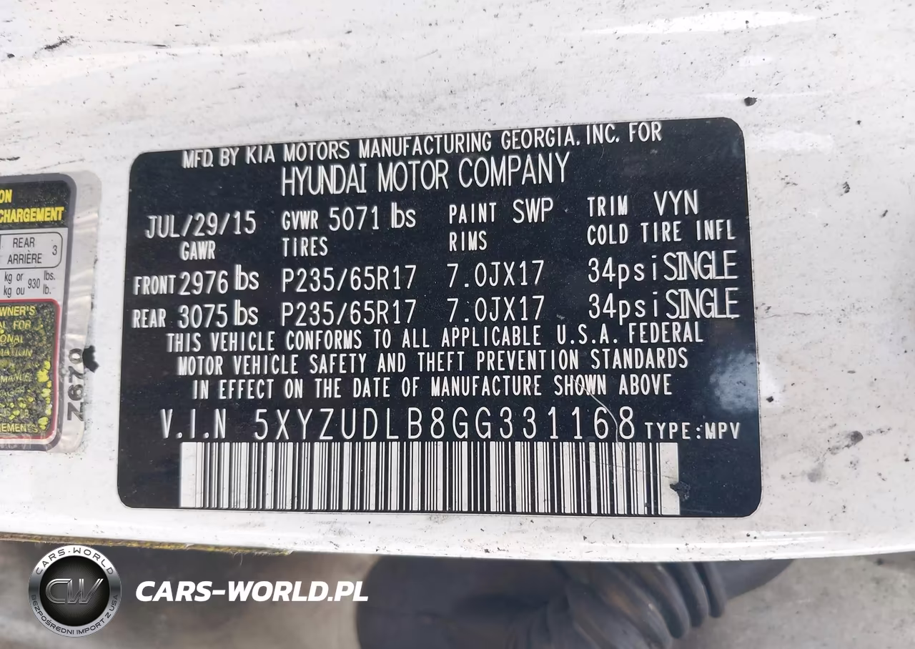 2016 Hyundai Santa Fe Sport 2.4L VIN:5XYZUDLB8GG331168 - 9