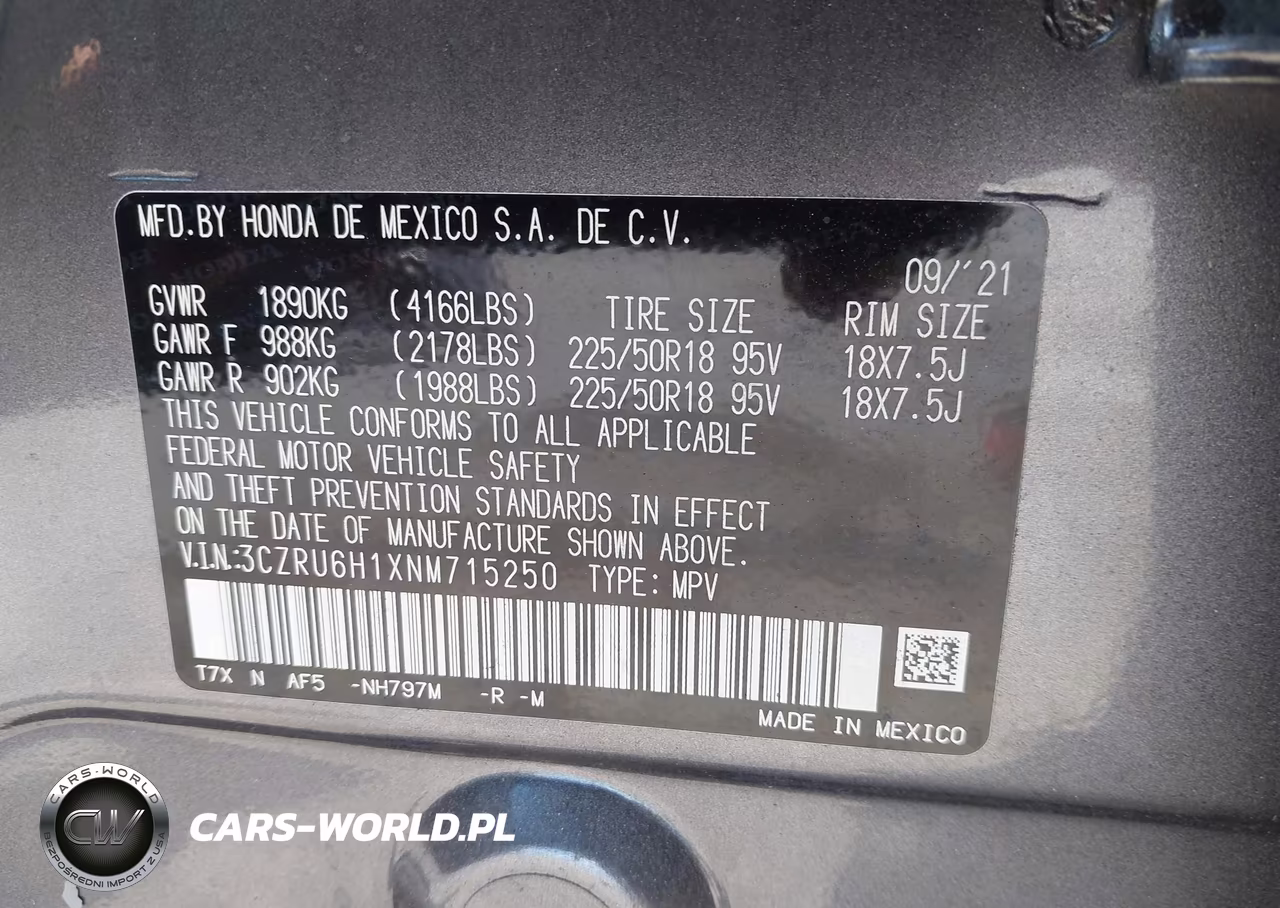 2022 Honda Hr-V Awd Sport VIN:3CZRU6H1XNM715250 - 9