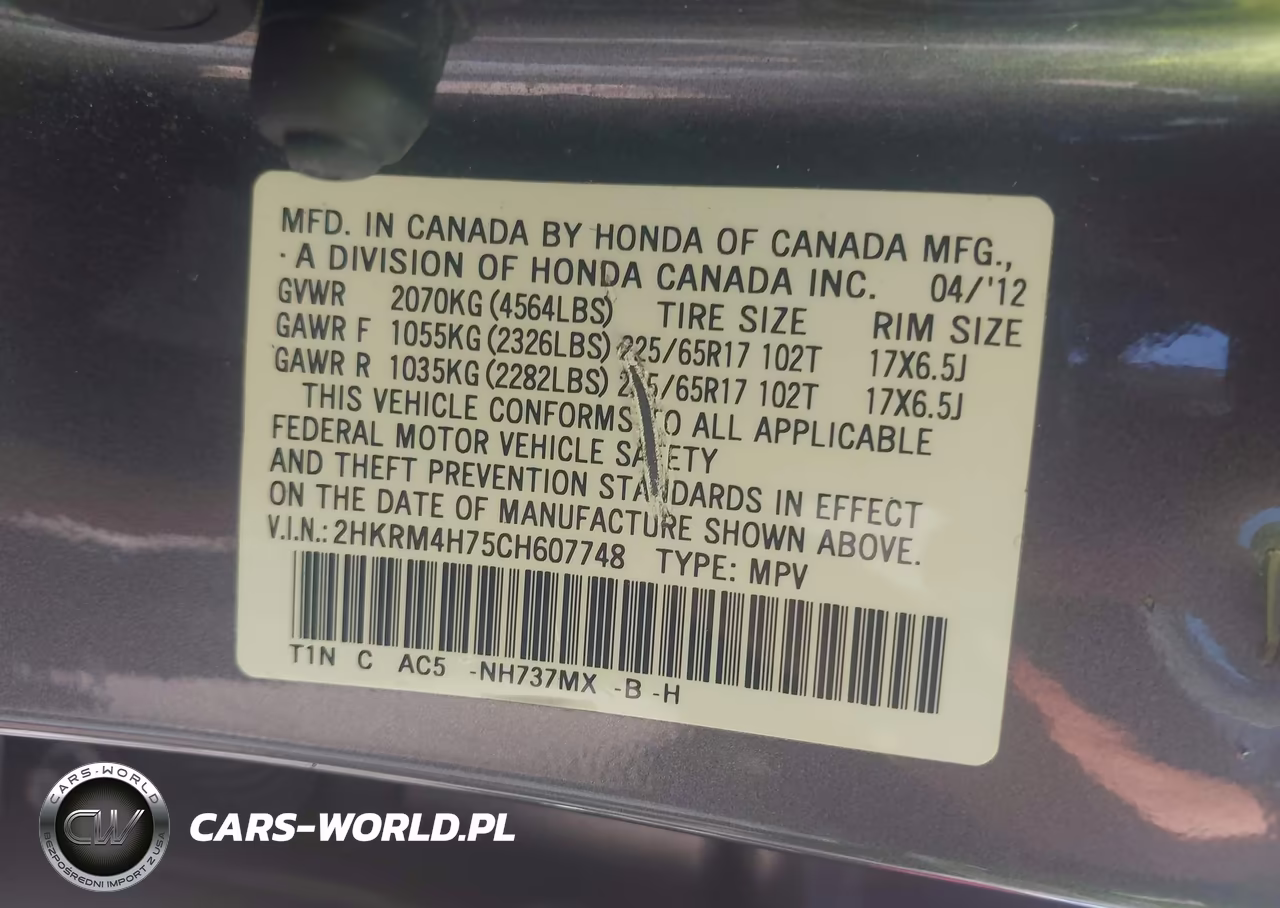 2012 Honda Cr-V Ex-L VIN:2HKRM4H75CH607748 - 9