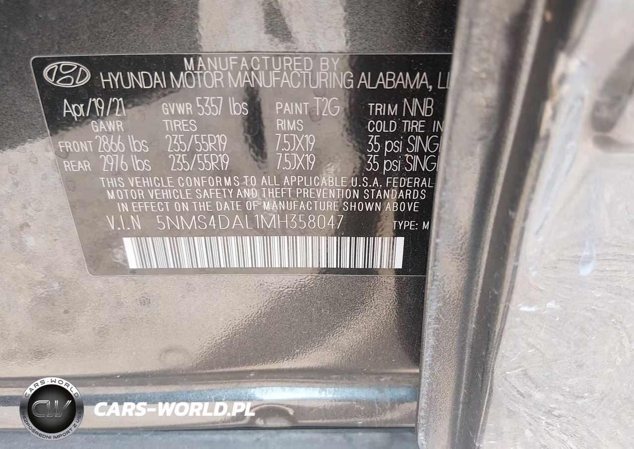 2021 Hyundai Santa Fe Limited VIN:5NMS4DAL1MH358047 - 9
