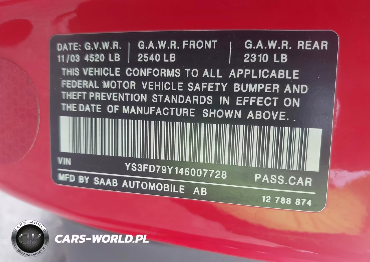 2004 Saab 9-3 Arc VIN:YS3FD79Y146007728 - 9
