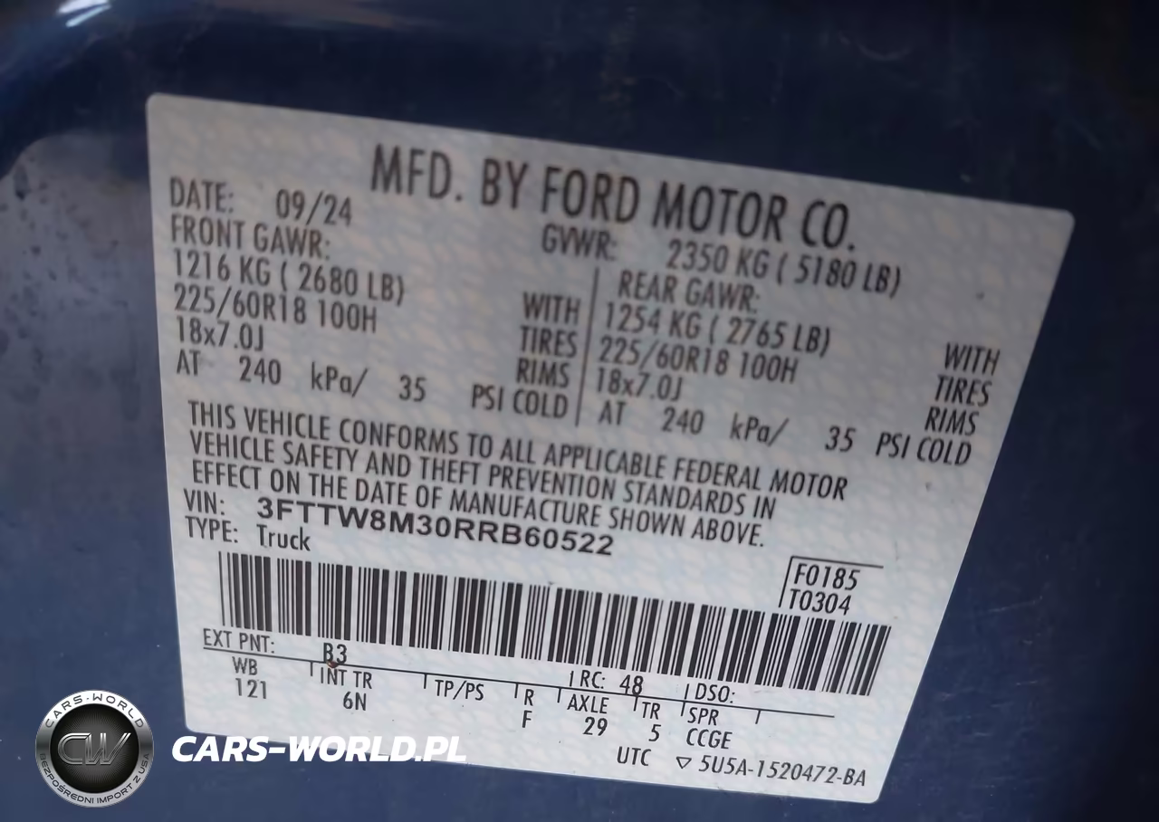 2024 Ford Maverick Lariat VIN:3FTTW8M30RRB60522 - 9