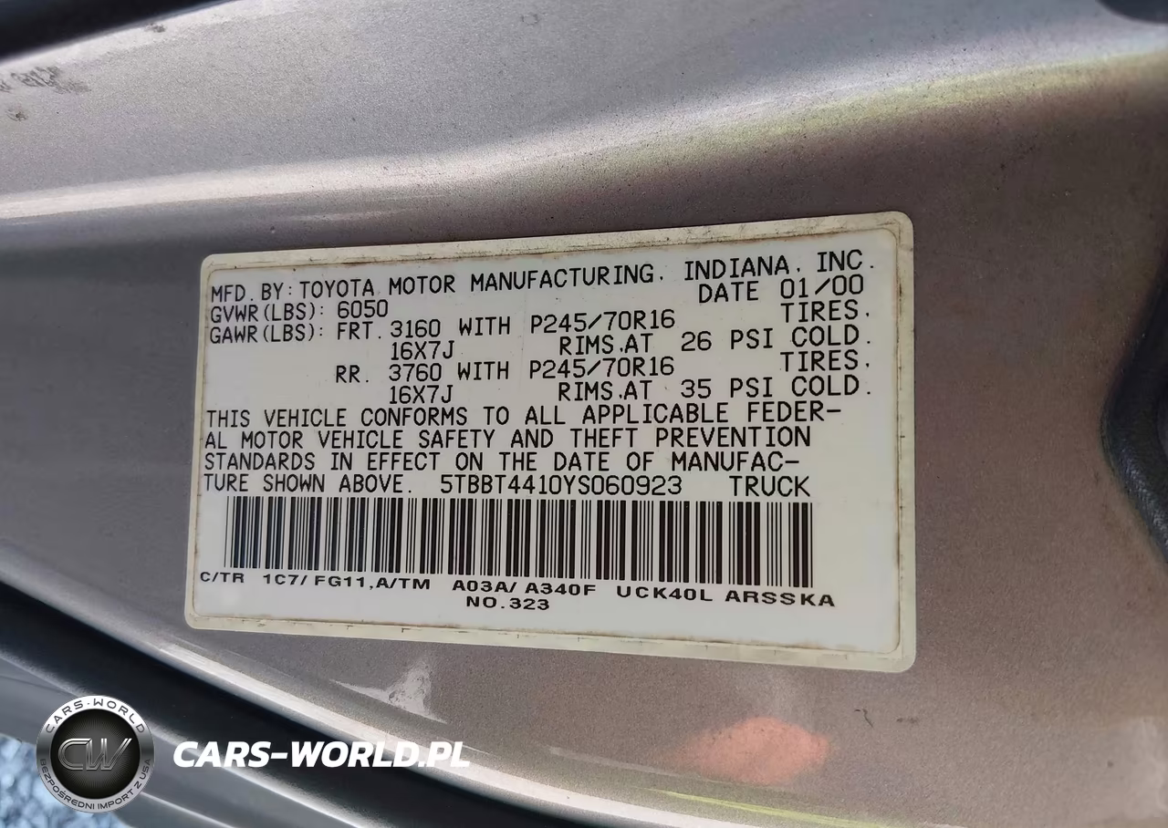 2000 Toyota Tundra Sr5 V8 VIN:5TBBT4410YS060923 - 9