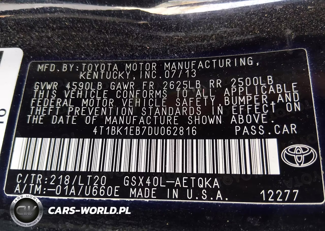 2013 Toyota Avalon Xle Touring VIN:4T1BK1EB7DU062816 - 9