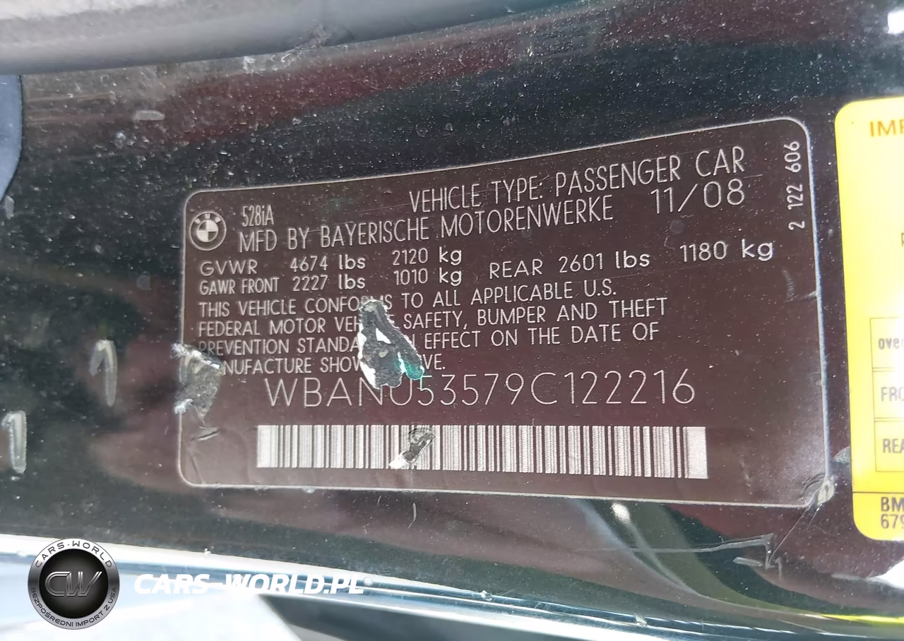 2009 BMW 528I VIN:WBANU53579C122216 - 9