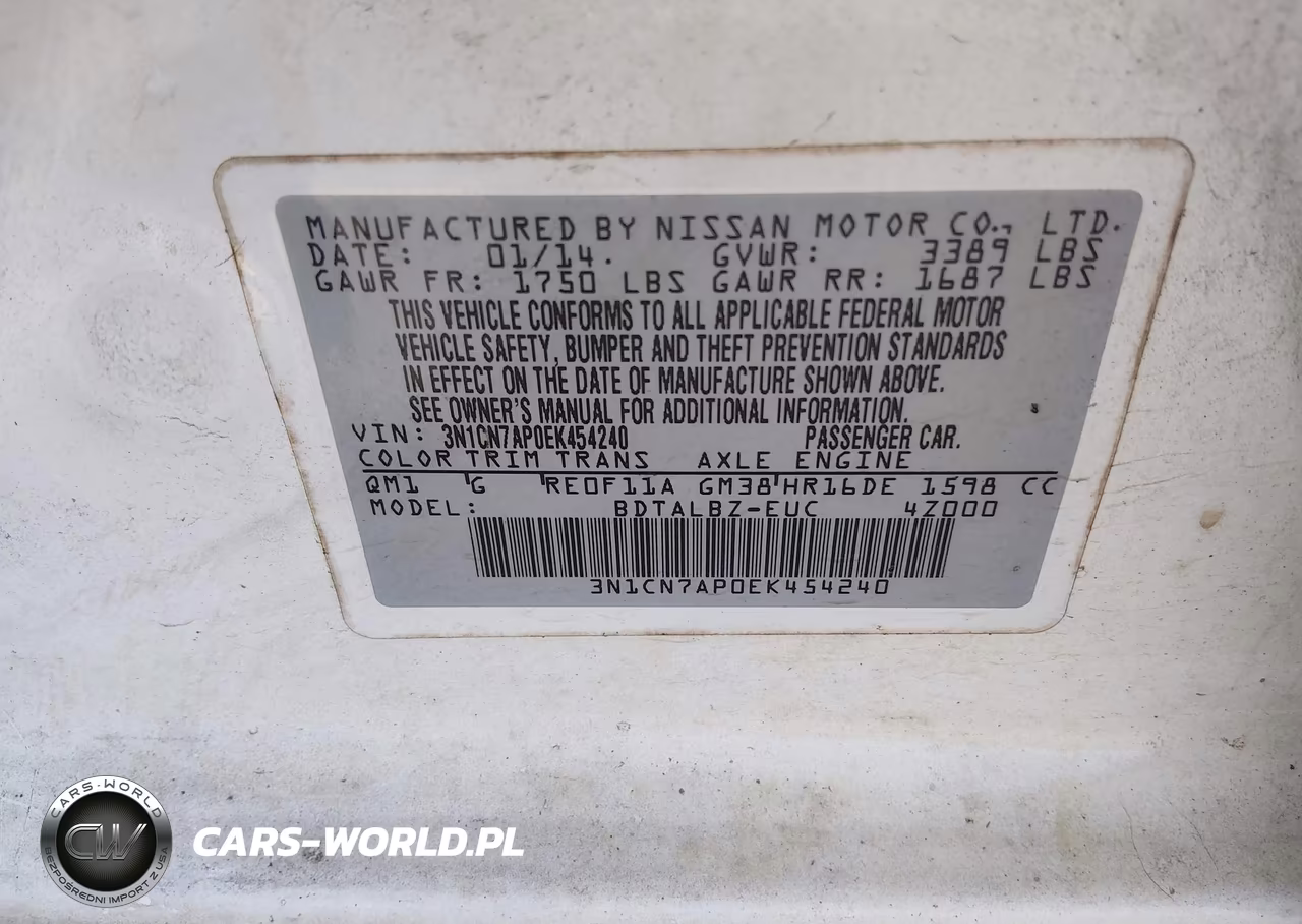 2014 Nissan Versa 1.6 S-1.6 S+-1.6 Sl-1.6 Sv-S VIN:3N1CN7AP0EK454240 - 9