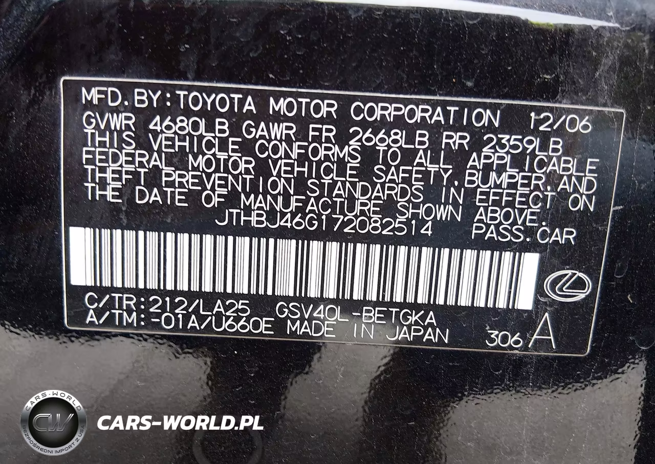 2007 Lexus Es 350 VIN:JTHBJ46G172082514 - 9
