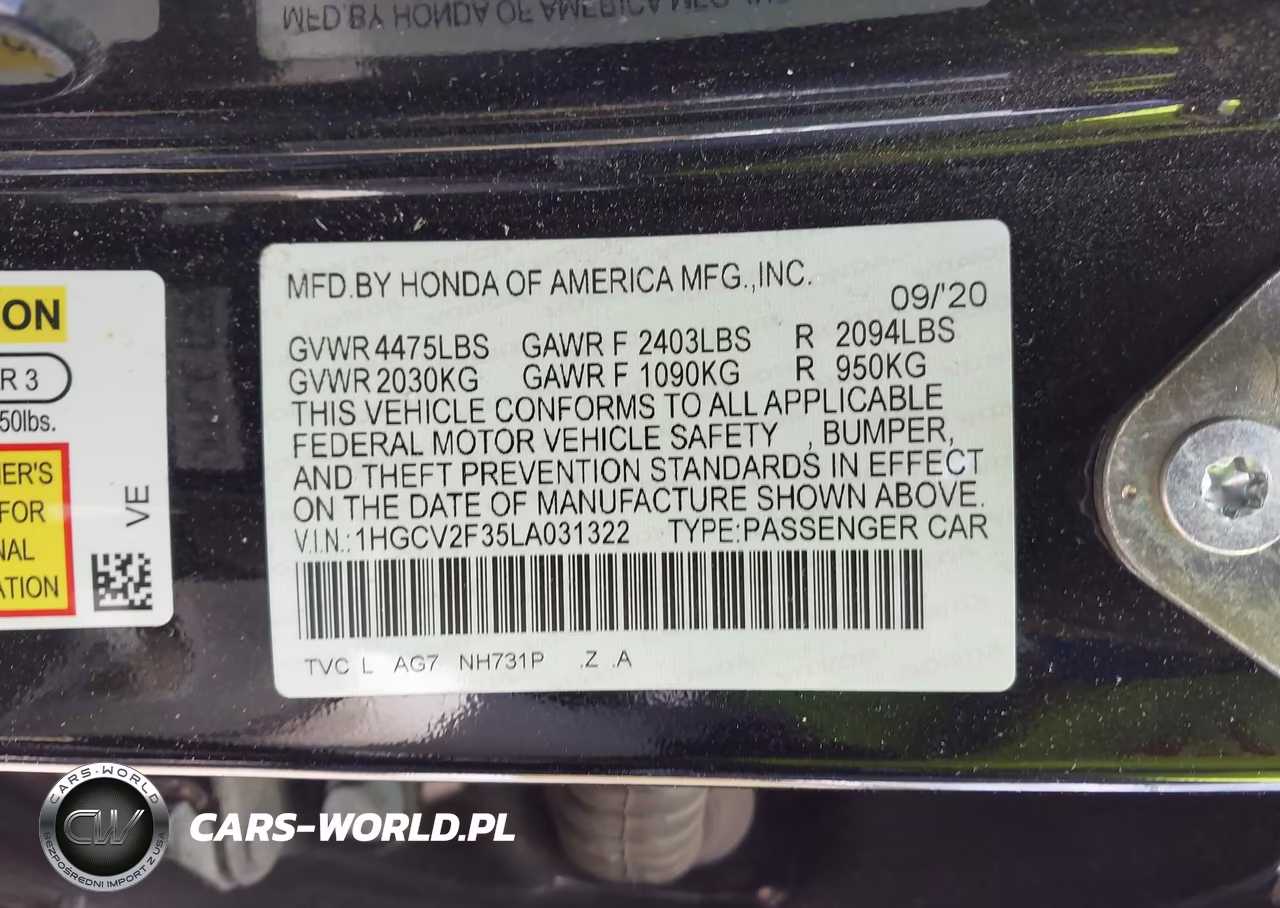 2020 Honda Accord Sport 2.0T VIN:1HGCV2F35LA031322 - 9