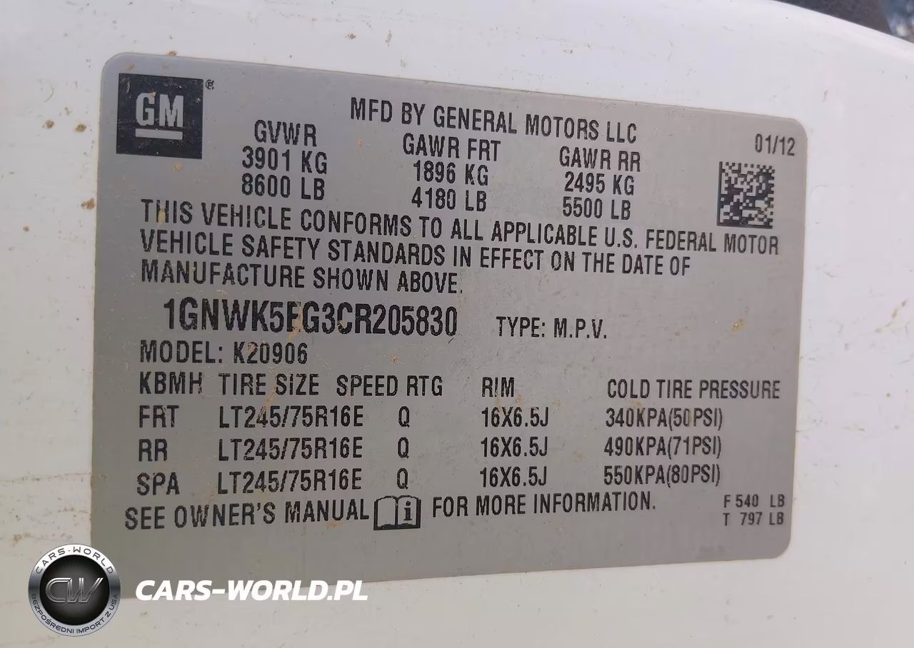 2012 Chevrolet Suburban Commercial VIN:1GNWK5EG3CR205830 - 9