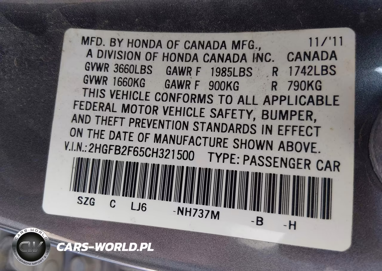 2012 Honda Civic Hf VIN:2HGFB2F65CH321500 - 9
